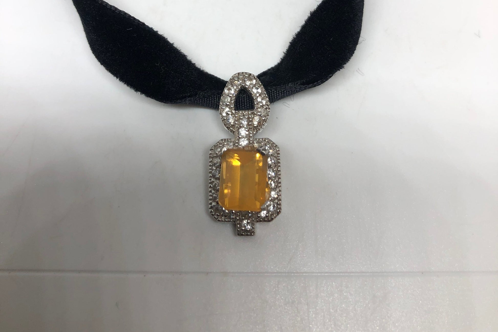 Vintage Genuine Orange Fire Opal 925 Sterling Silver Pendant Necklace