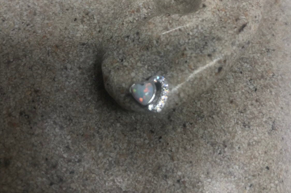 Vintage Fire Opal Earrings 925 Sterling Silver Heart button Studs