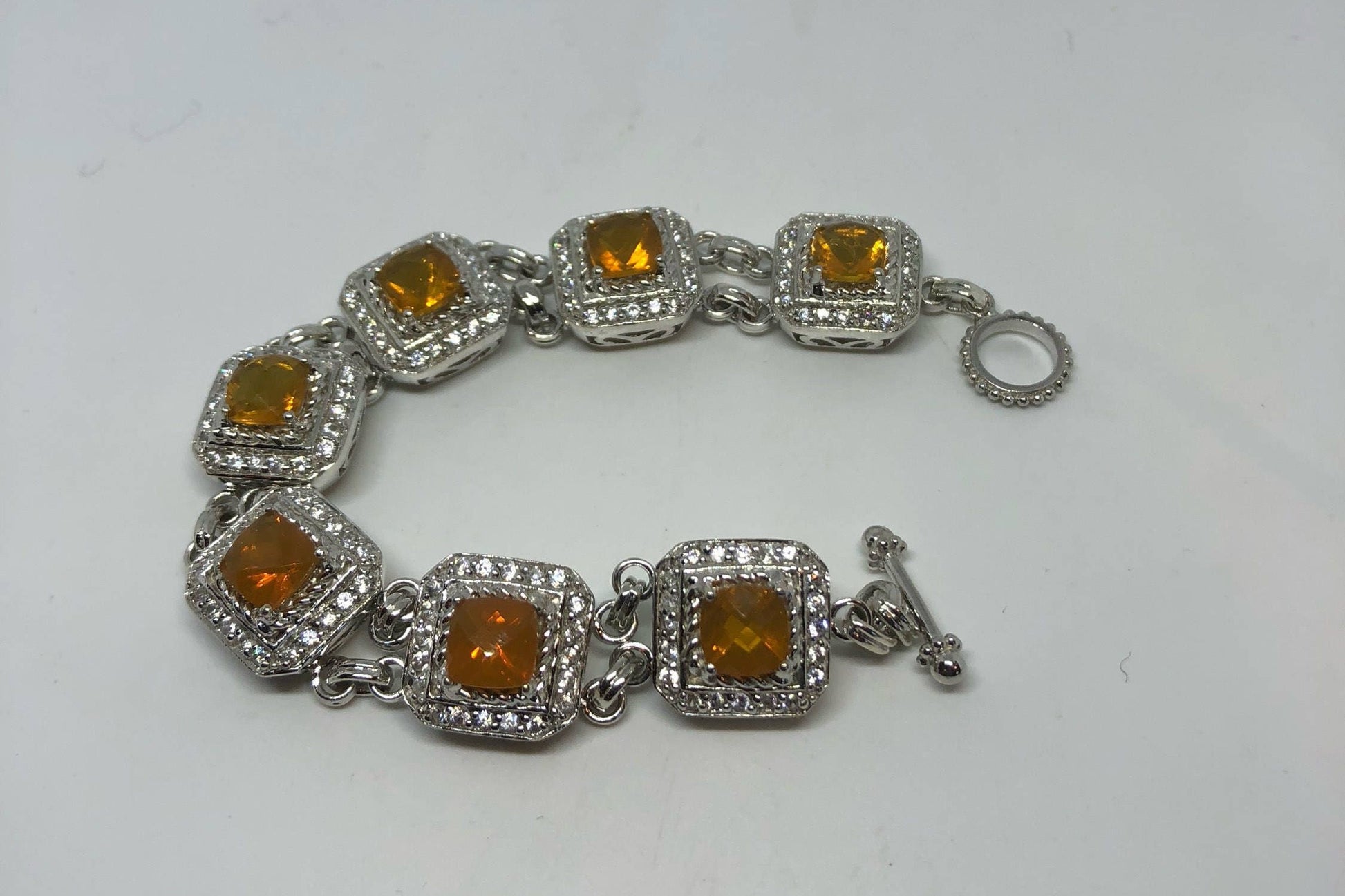 Vintage Orange Fire Opal Bracelet 925 Sterling Silver