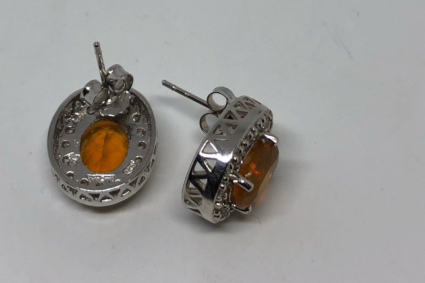 Vintage Orange Fire Opal Earrings 925 Sterling Silver button Studs