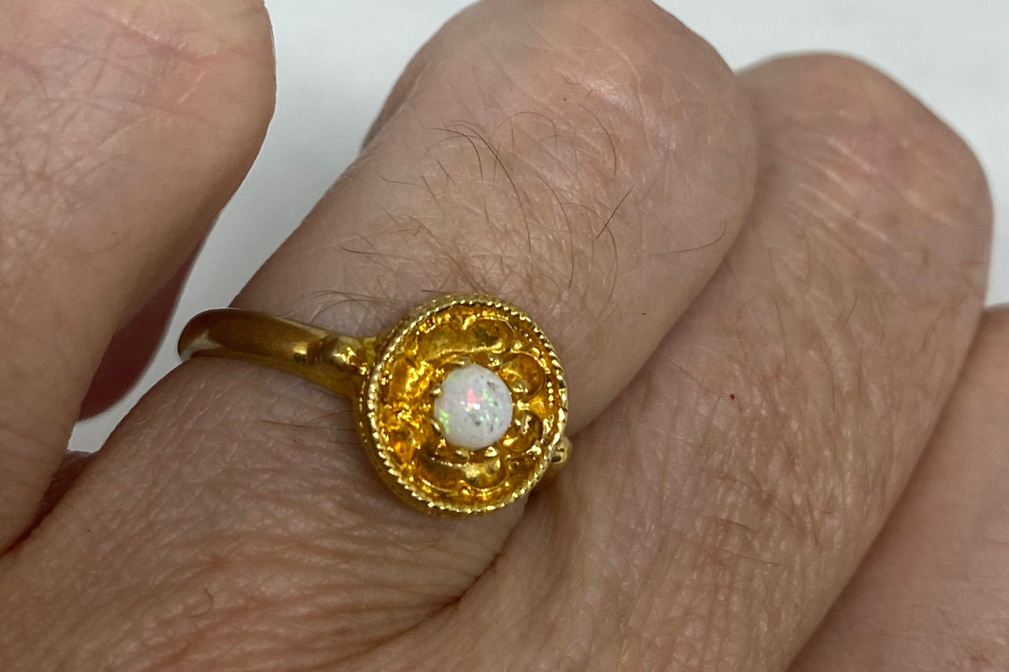 Vintage White Fire Opal Ring Sterling Silver Golden Rhodium