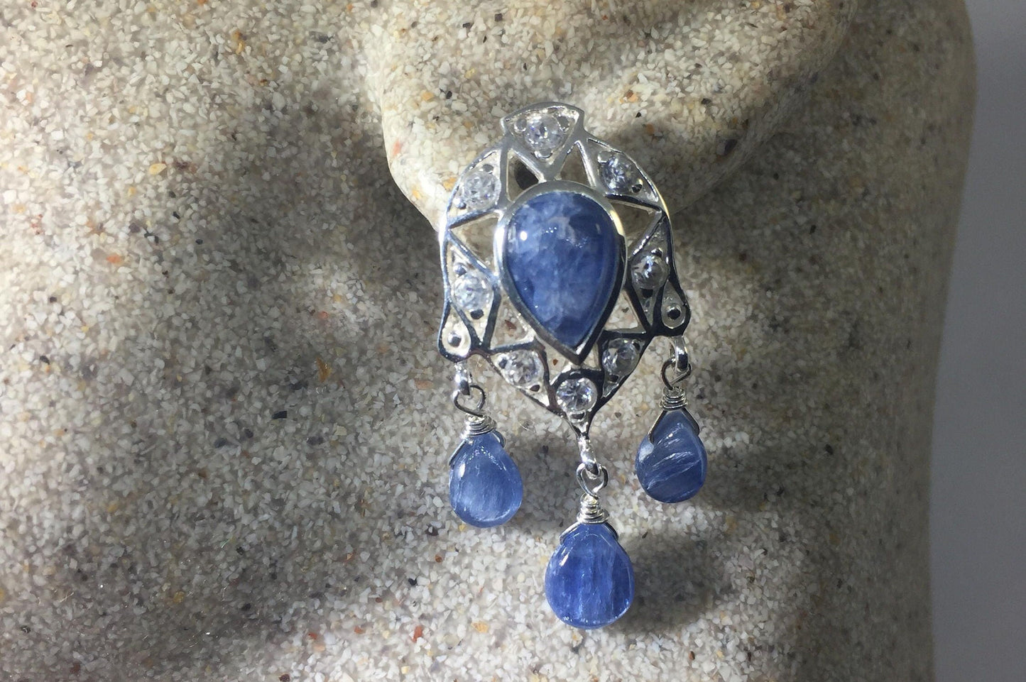 Vintage Blue Sapphire Chandelier Earrings 925 Sterling Silver