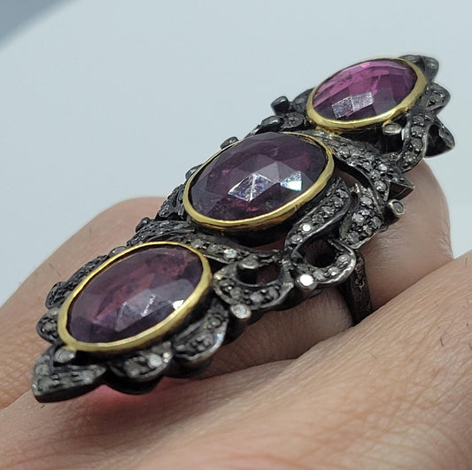 Vintage Pink Tourmaline with Diamond in 925 Sterling Silver and 18k Gold Ring Revival Collection