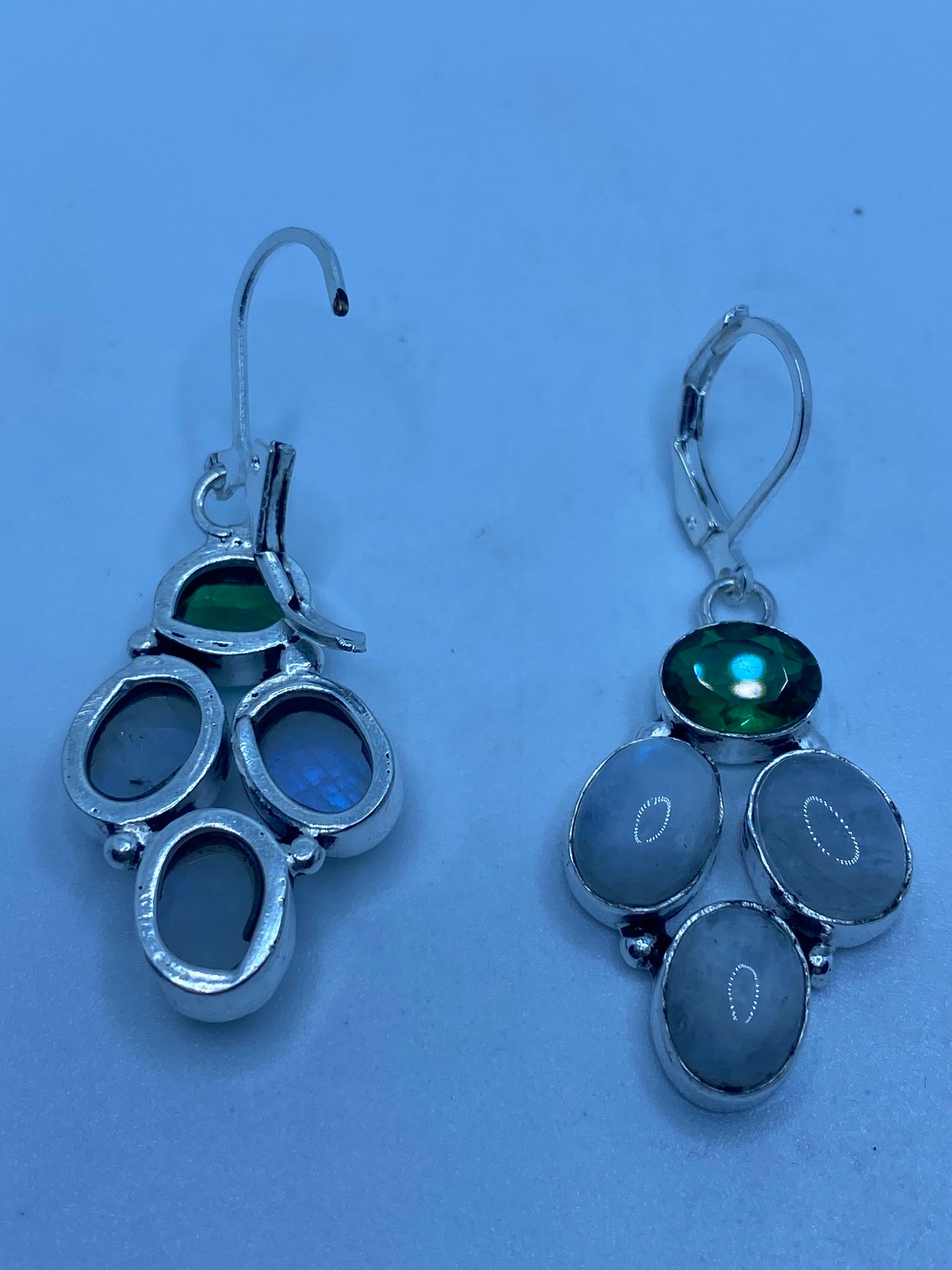 Vintage Rainbow Moonstone Sterling Silver Lever Back Dangle Earrings