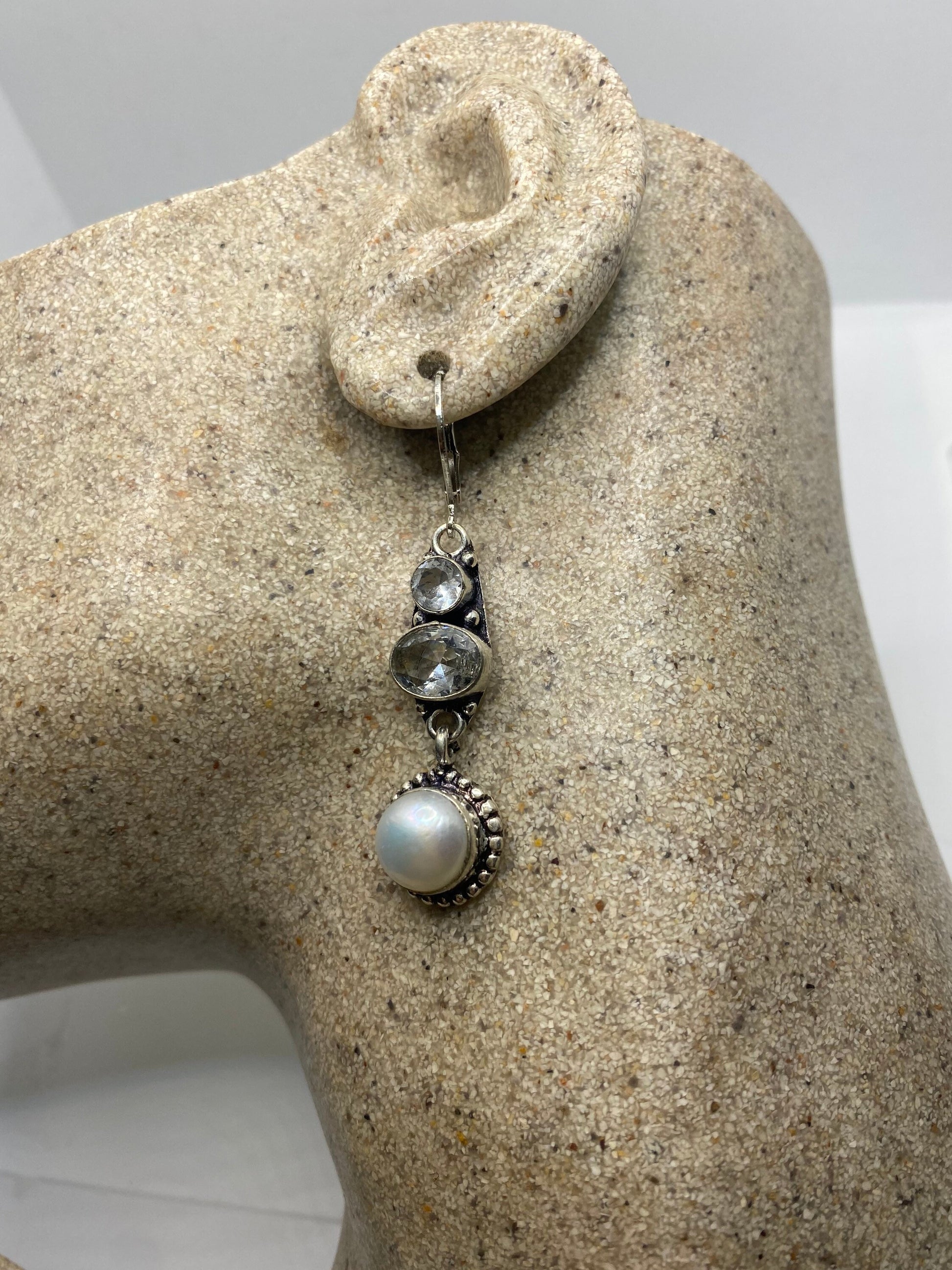 Vintage Genuine Pearl Sterling Silver Dangle Earrings