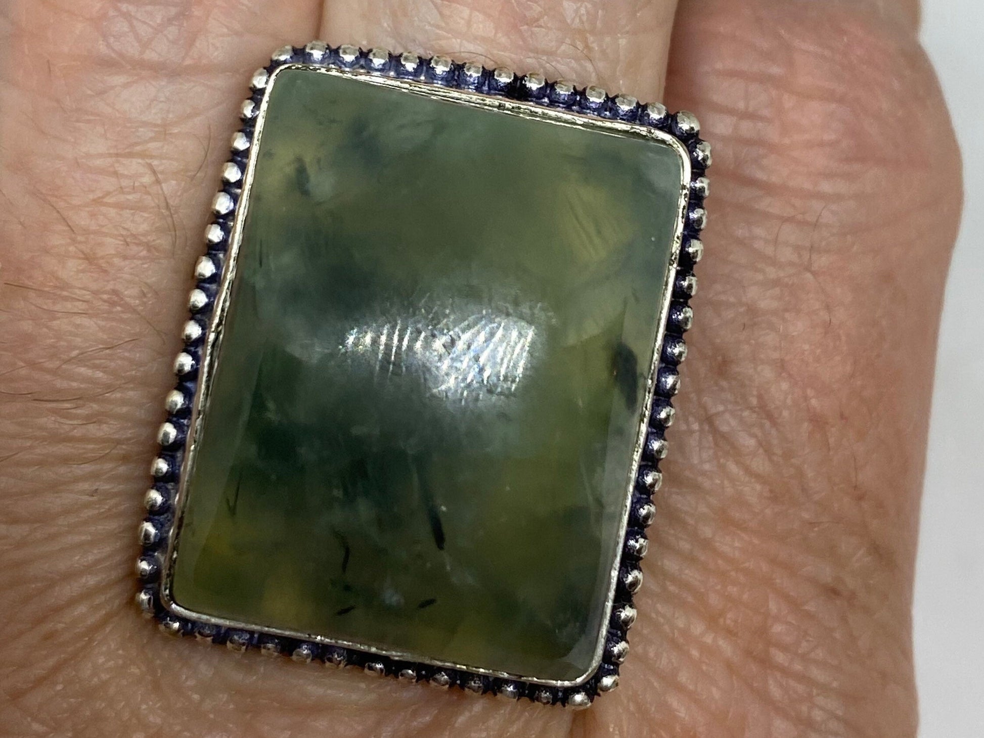 Vintage Green Nephrite Jade Ring About an Inch Long Knuckle Ring