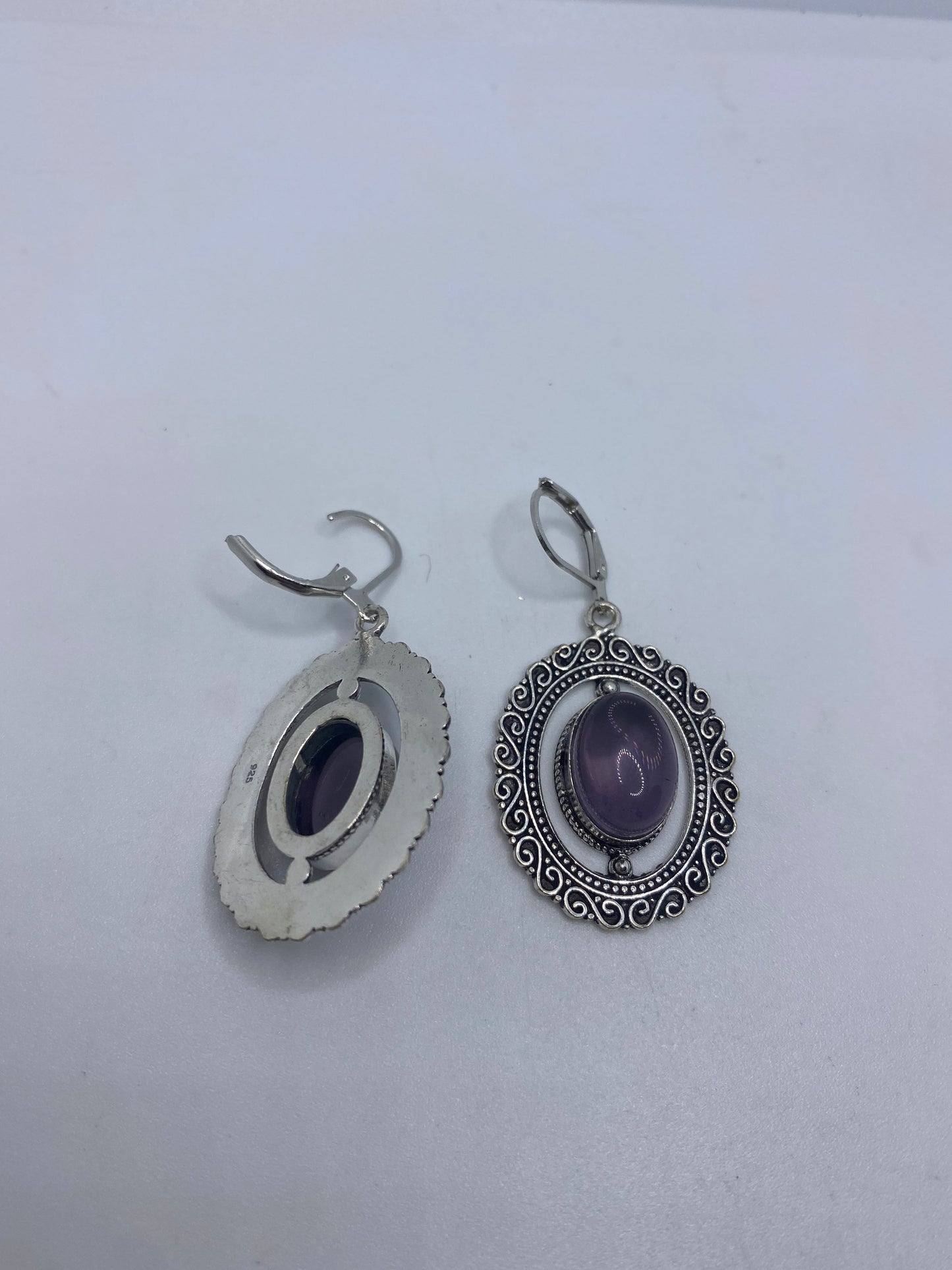 Vintage Purple Amethyst Earrings 925 Sterling Silver Leverback Chandelier