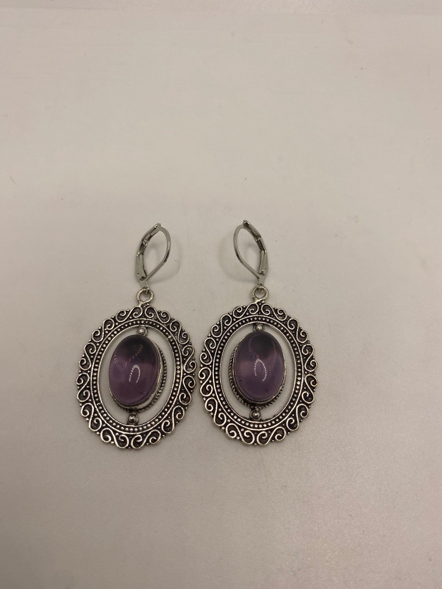 Vintage Purple Amethyst Earrings 925 Sterling Silver Leverback Chandelier