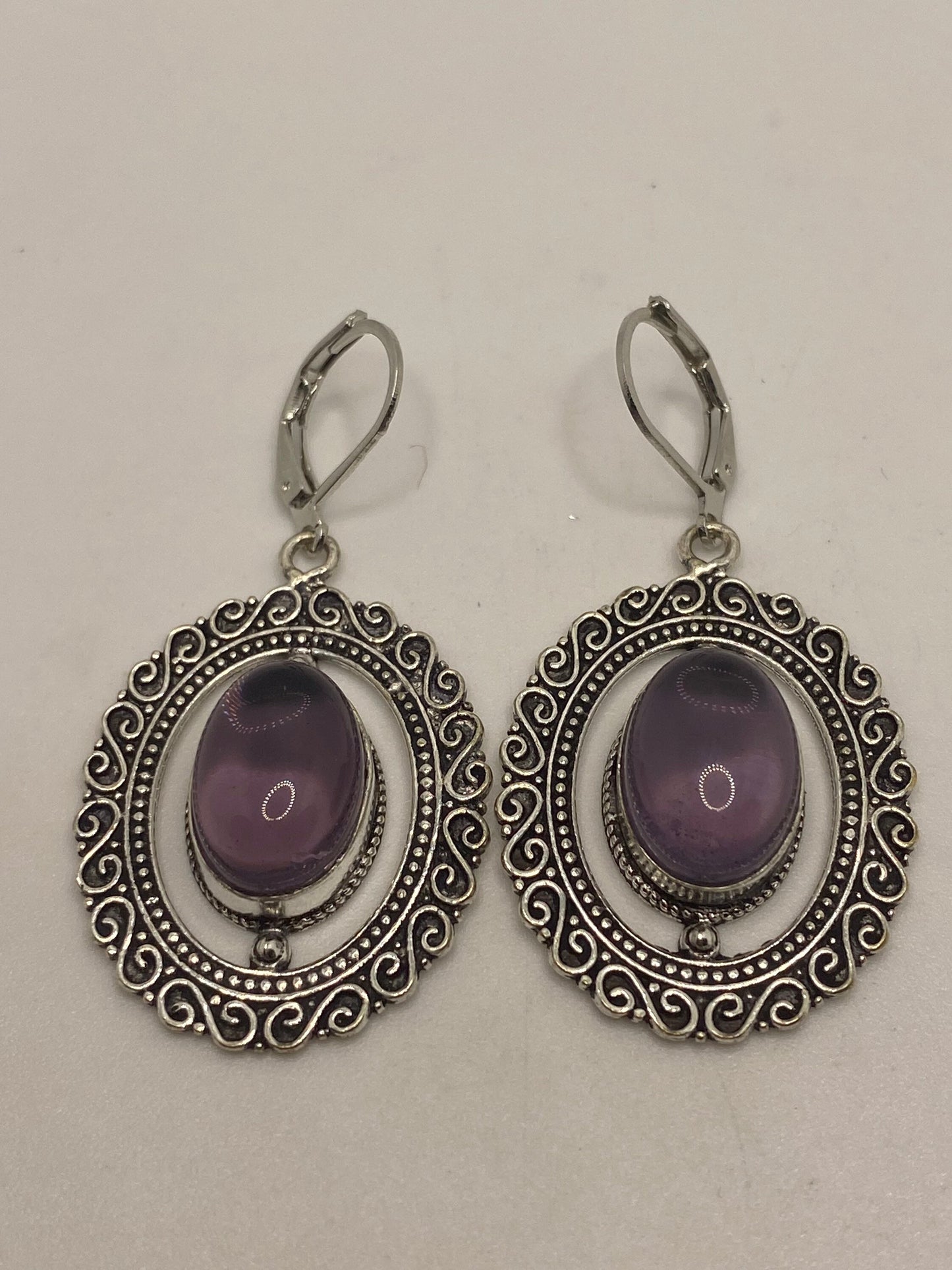 Vintage Purple Amethyst Earrings 925 Sterling Silver Leverback Chandelier