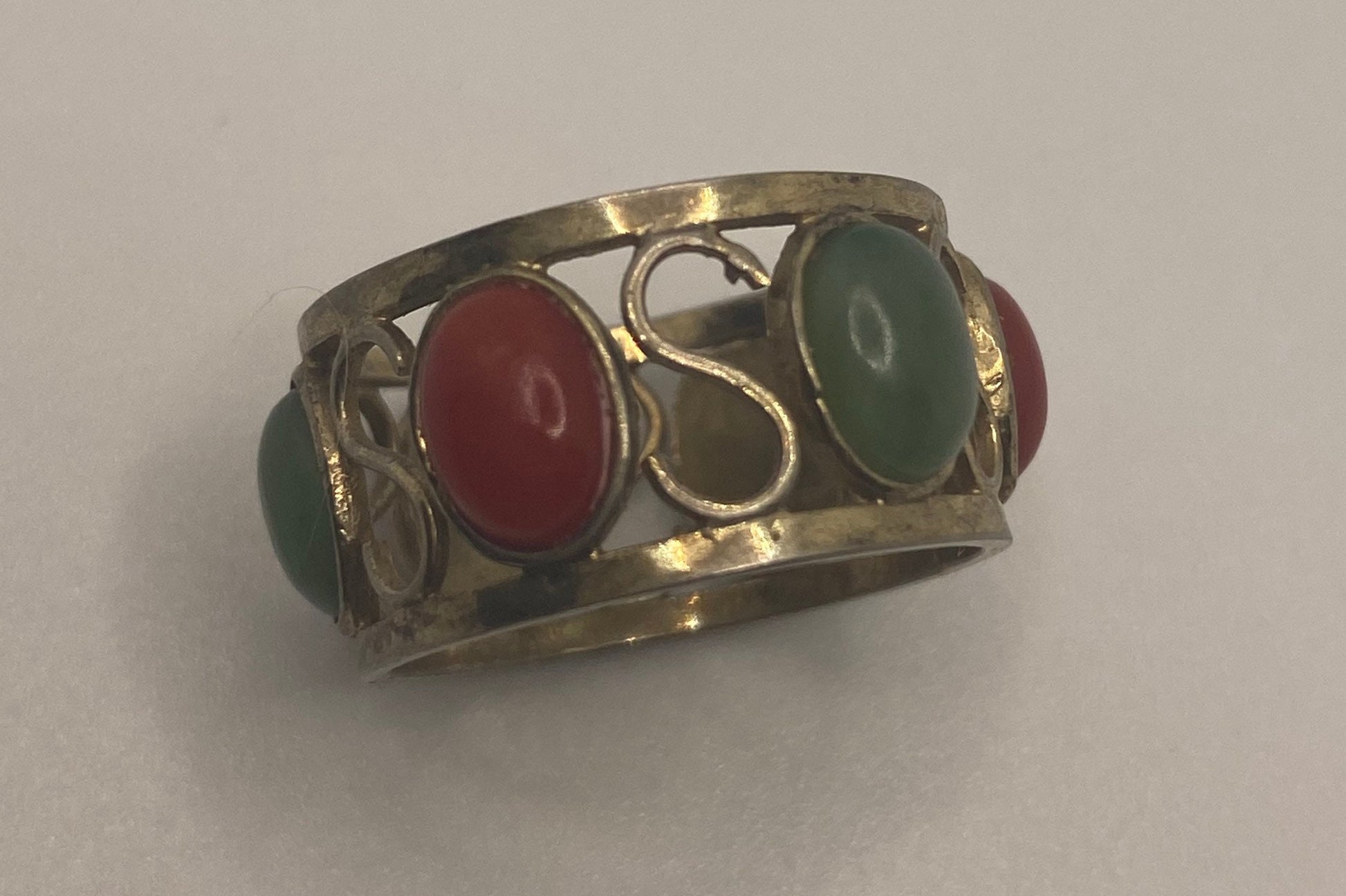 Vintage Red Jade wedding Band 925 Sterling Silver Eternity Ring