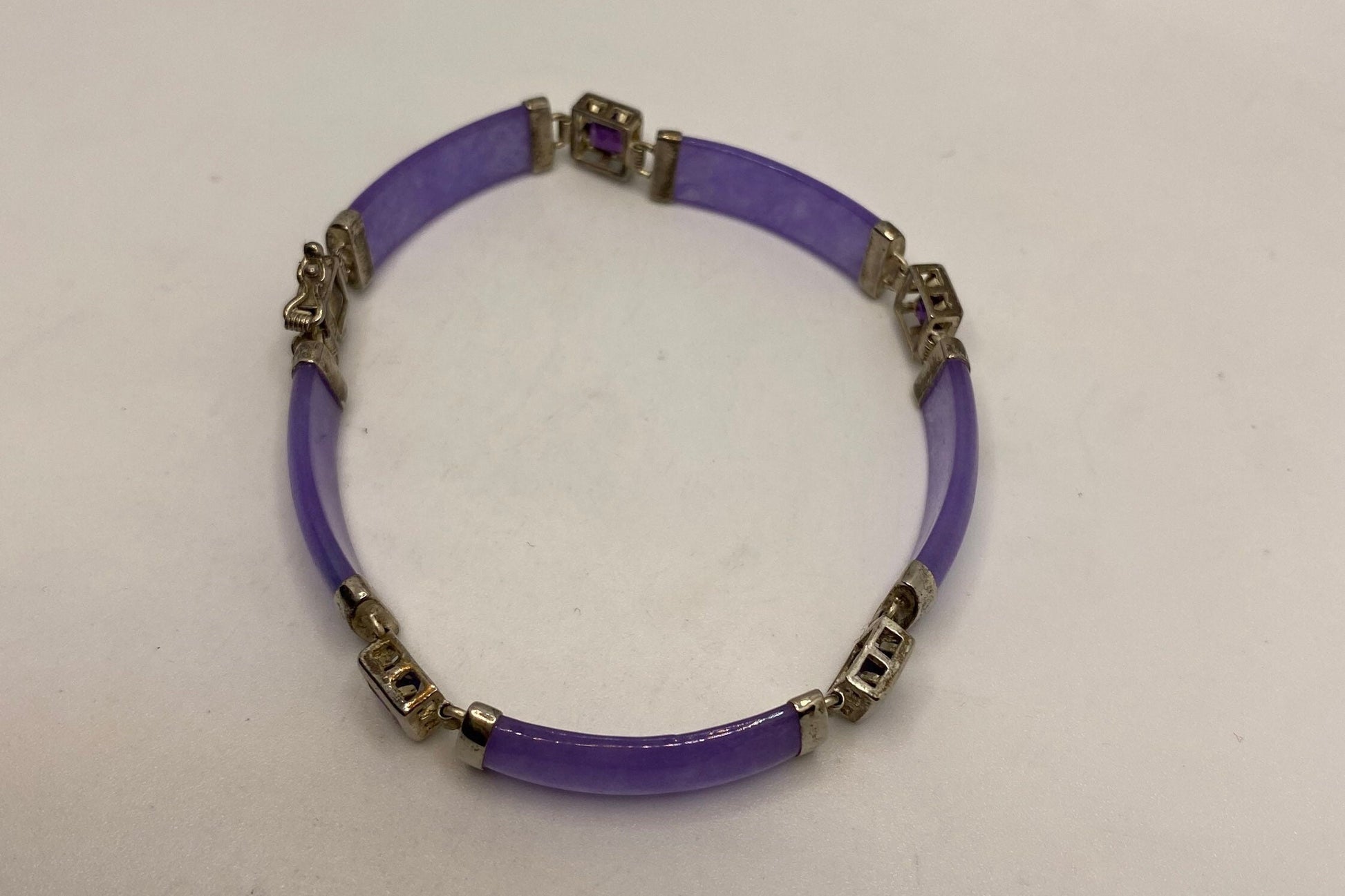 Vintage Purple Jade Amethyst Tennis Bracelet in 925 Sterling Silver
