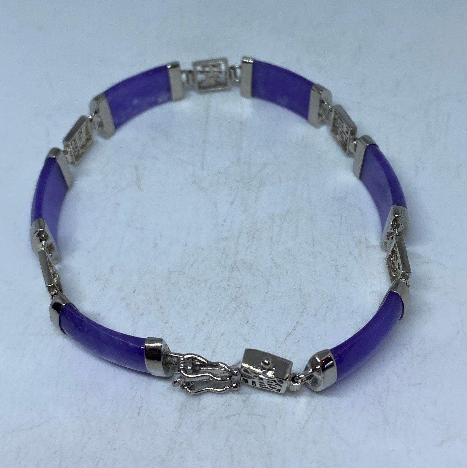 Vintage Purple Jade Tennis Bracelet in 925 Sterling good Silver