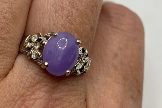 Vintage Purple Jade Ring 925 Sterling Silver