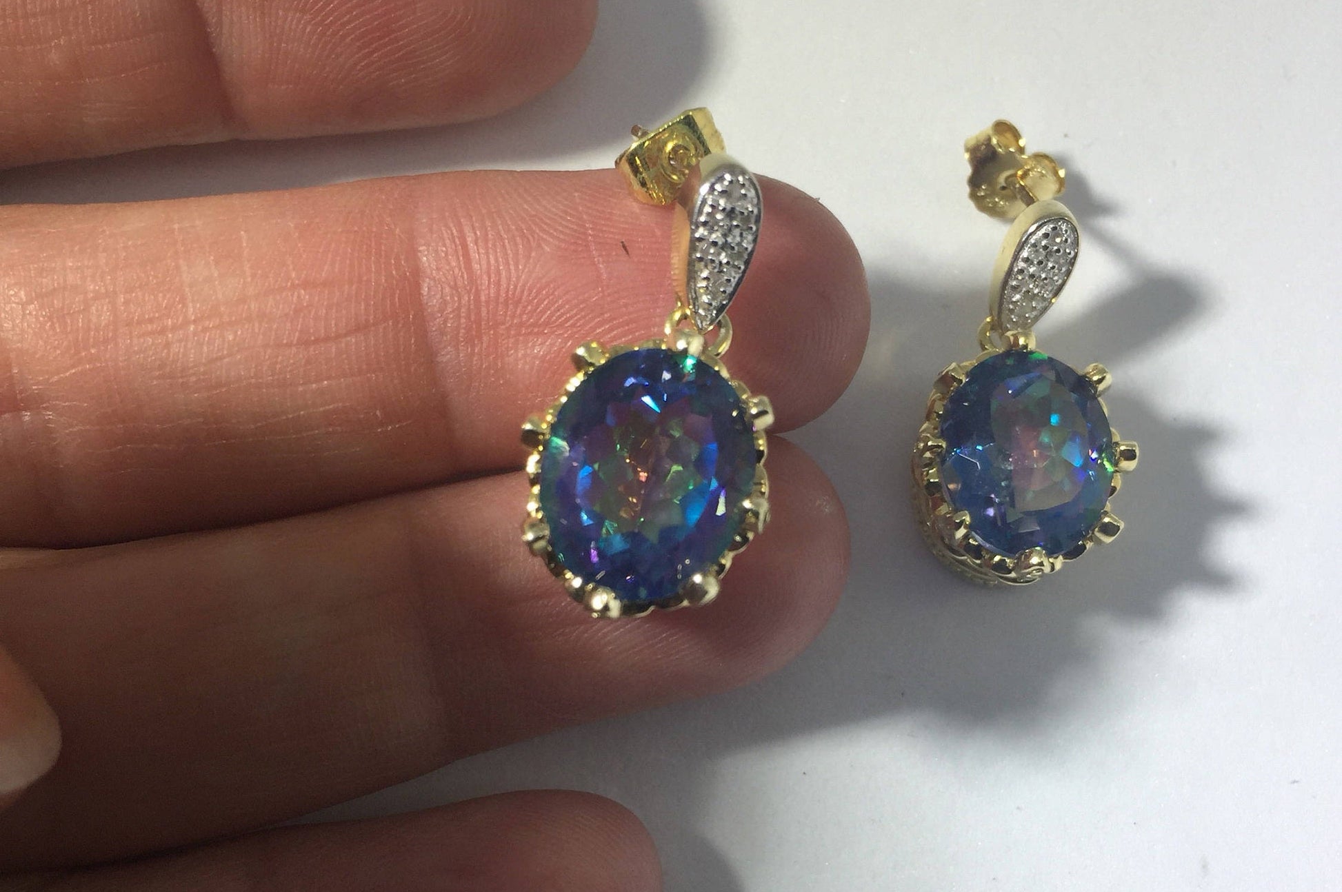 Vintage Handmade Golden 925 Sterling Silver Deep Blue Mystic Topaz Earrings