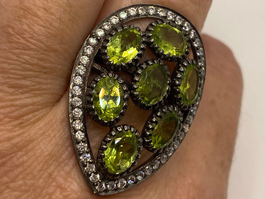 Vintage Green Peridot 925 Sterling Silver Ring