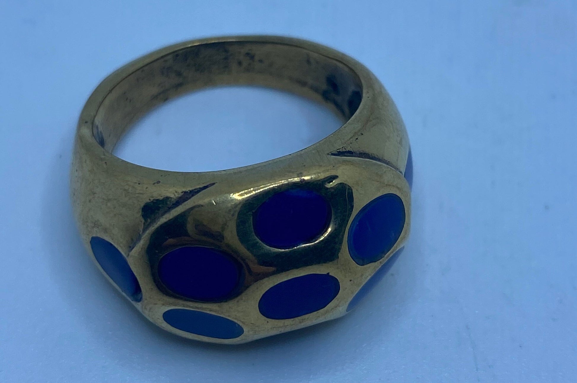 Vintage Blue Lapis Lazuli Golden Brass Size 9.5 Ring