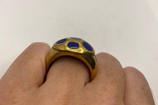 Vintage Blue Lapis Lazuli Golden Brass Size 9.5 Ring