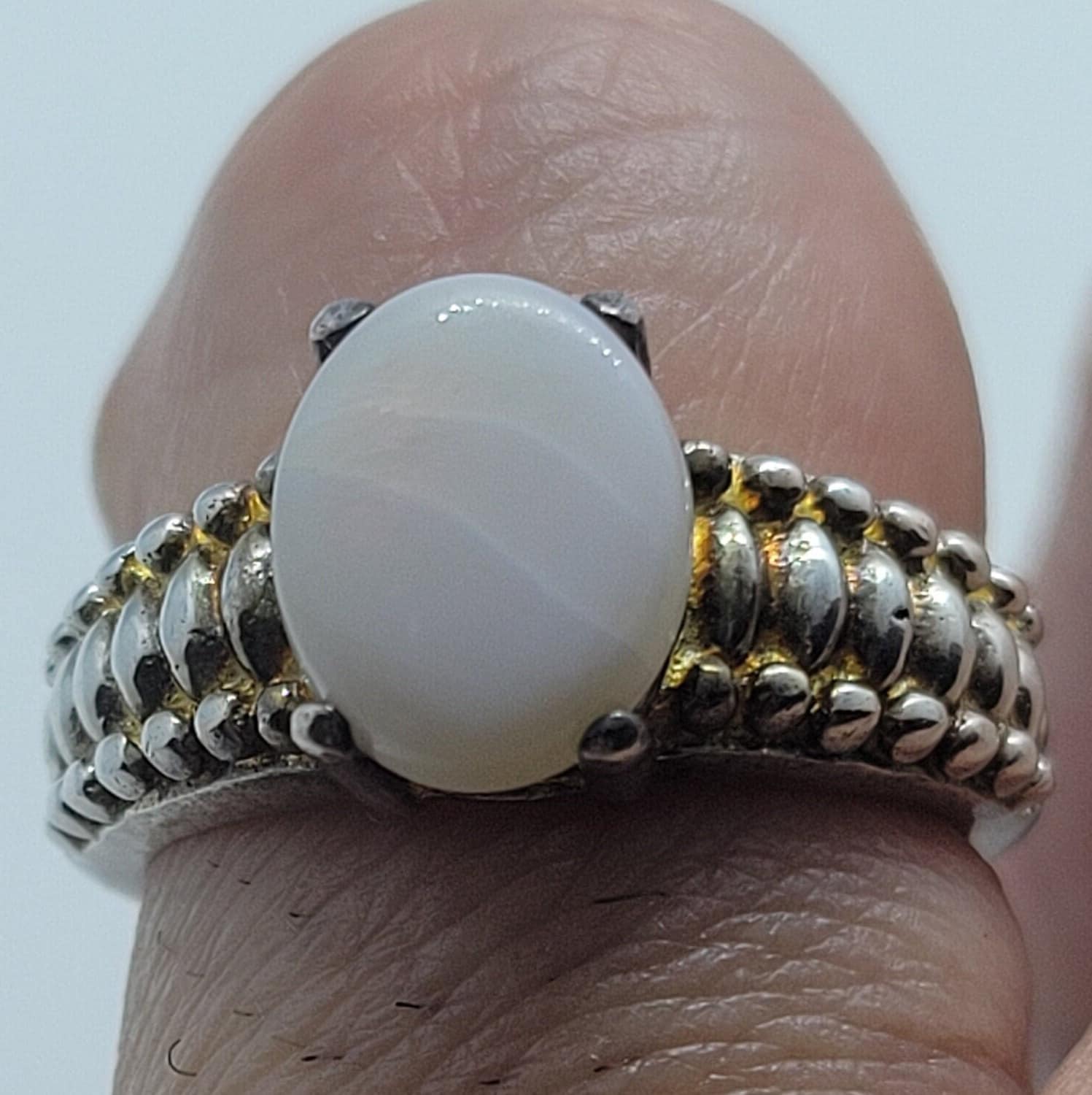 White Fire Opal Ring in 925 Sterling Silver