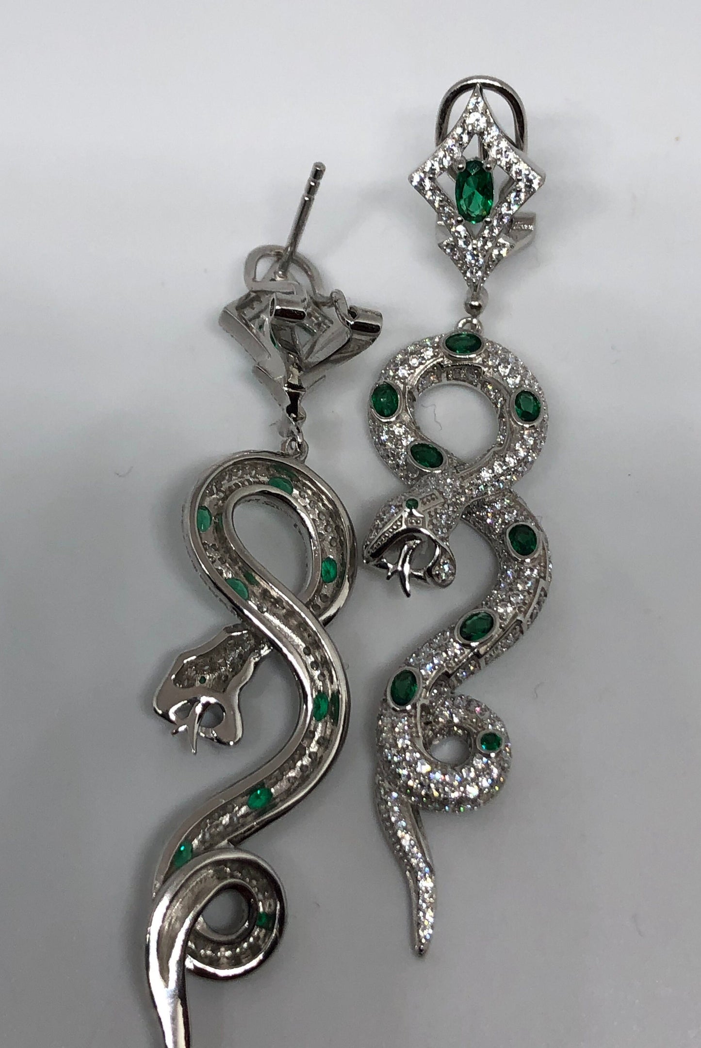 Vintage Green Chrome Diopside Snake Earrings 925 Sterling Silver