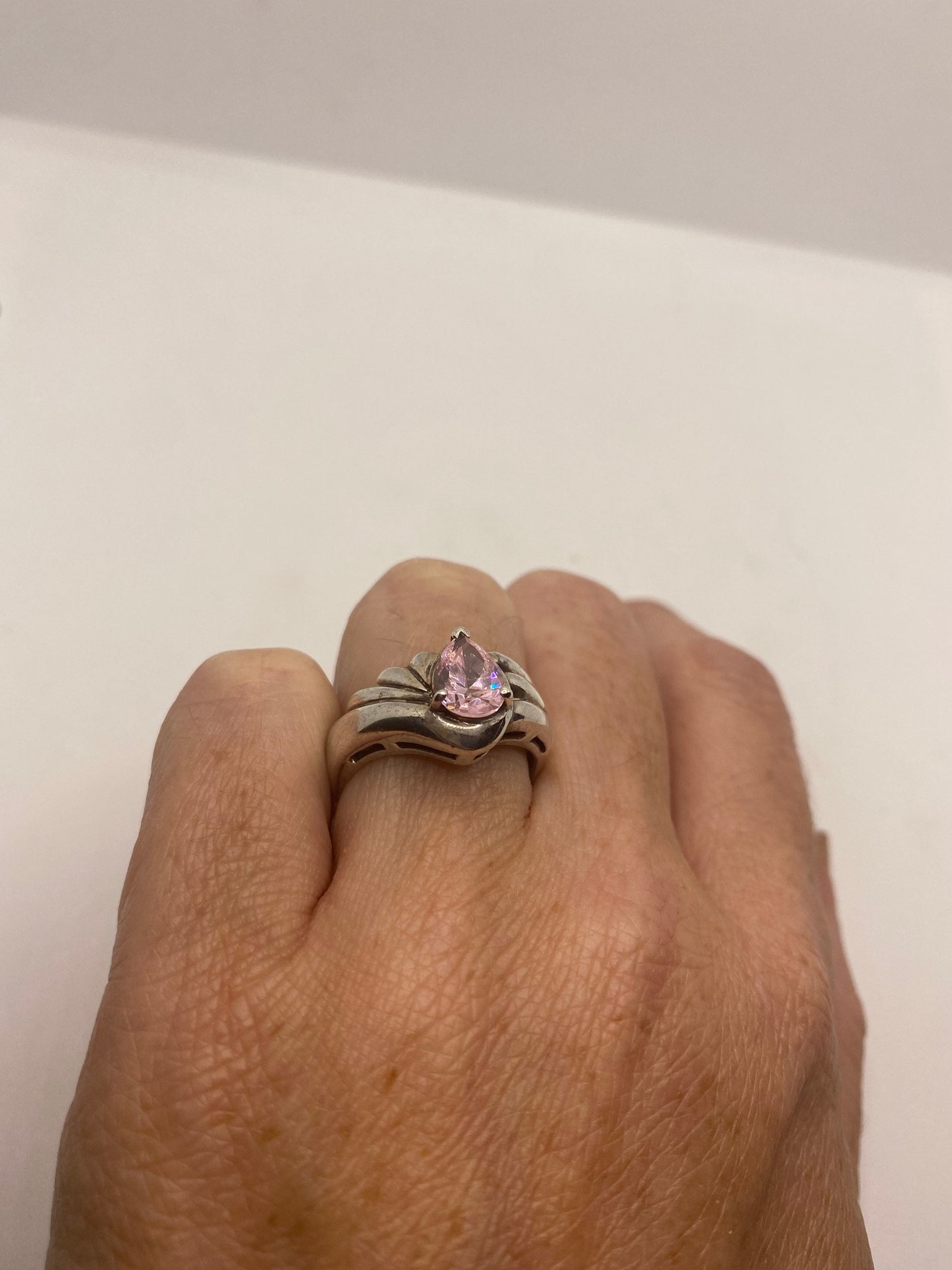 Vintage Pink Ice CZ Deco Ring 925 Sterling Silver