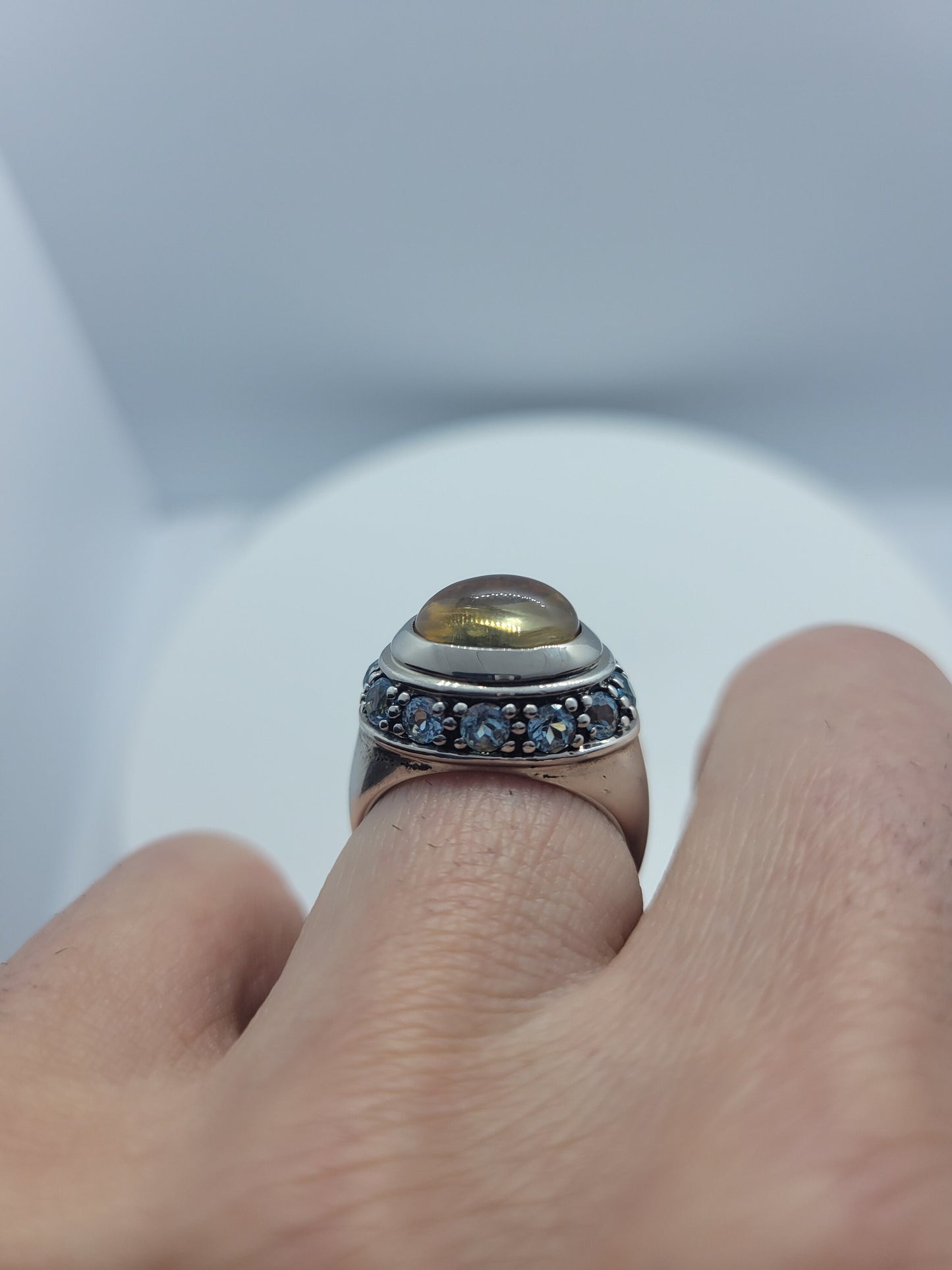 Vintage Yellow Citrine Ring with Blue Topaz set in 925 Sterling Silver