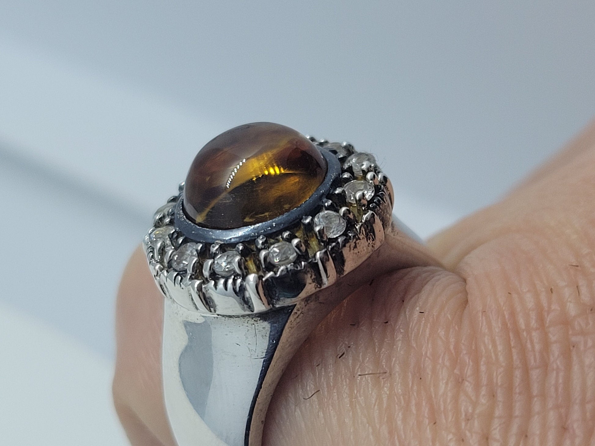 Vintage Yellow Citrine Ring with White Sapphires set in 925 Sterling Silver