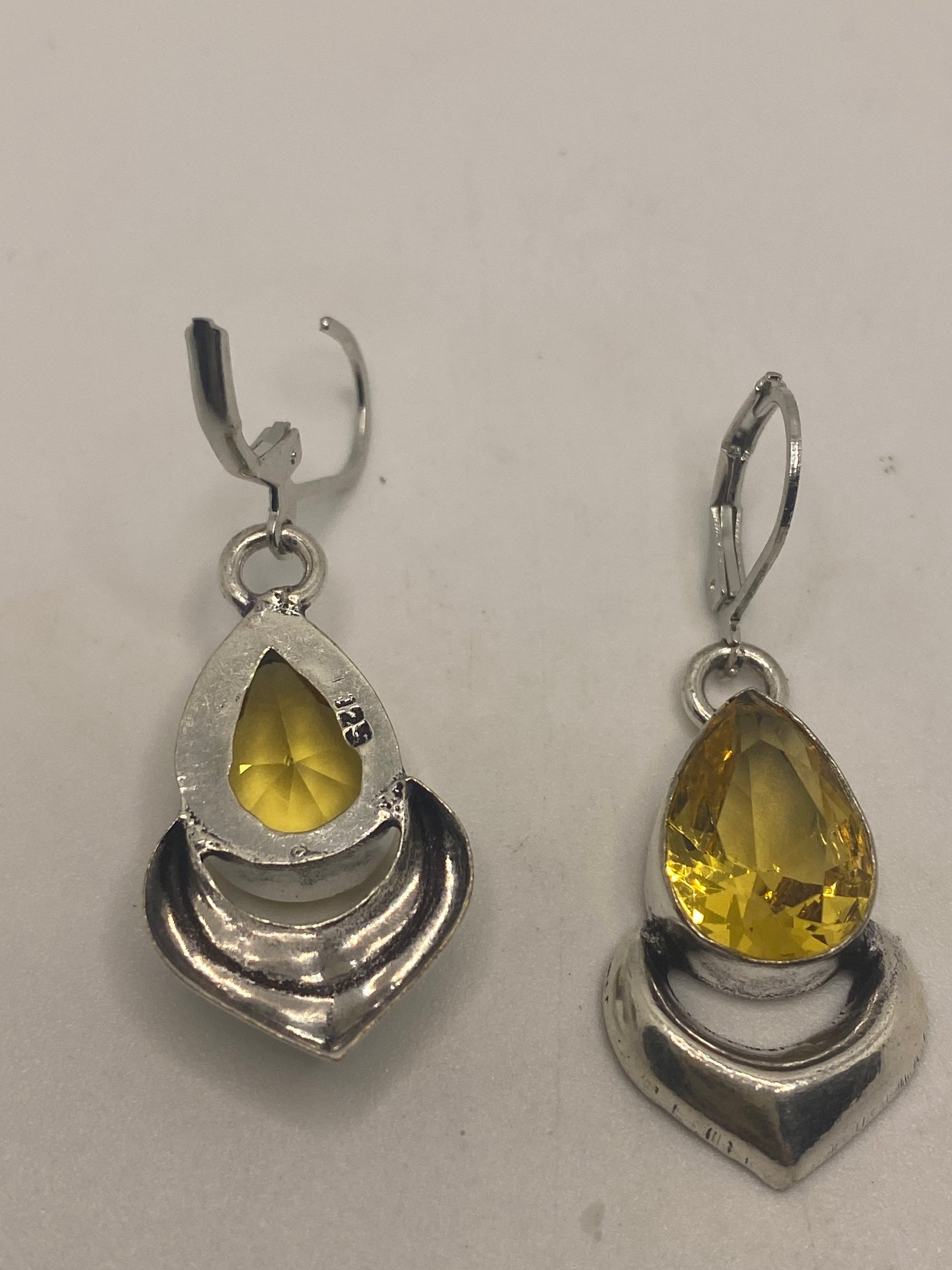 Vintage Citrine 925 Sterling Silver Lever Back Earrings