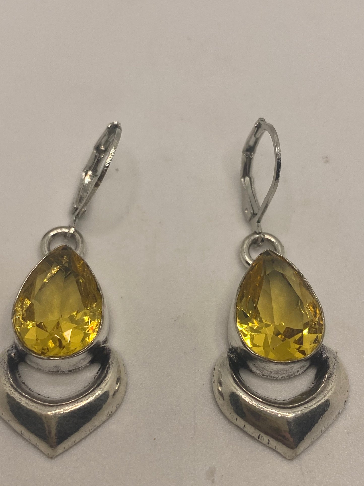 Vintage Citrine 925 Sterling Silver Lever Back Earrings