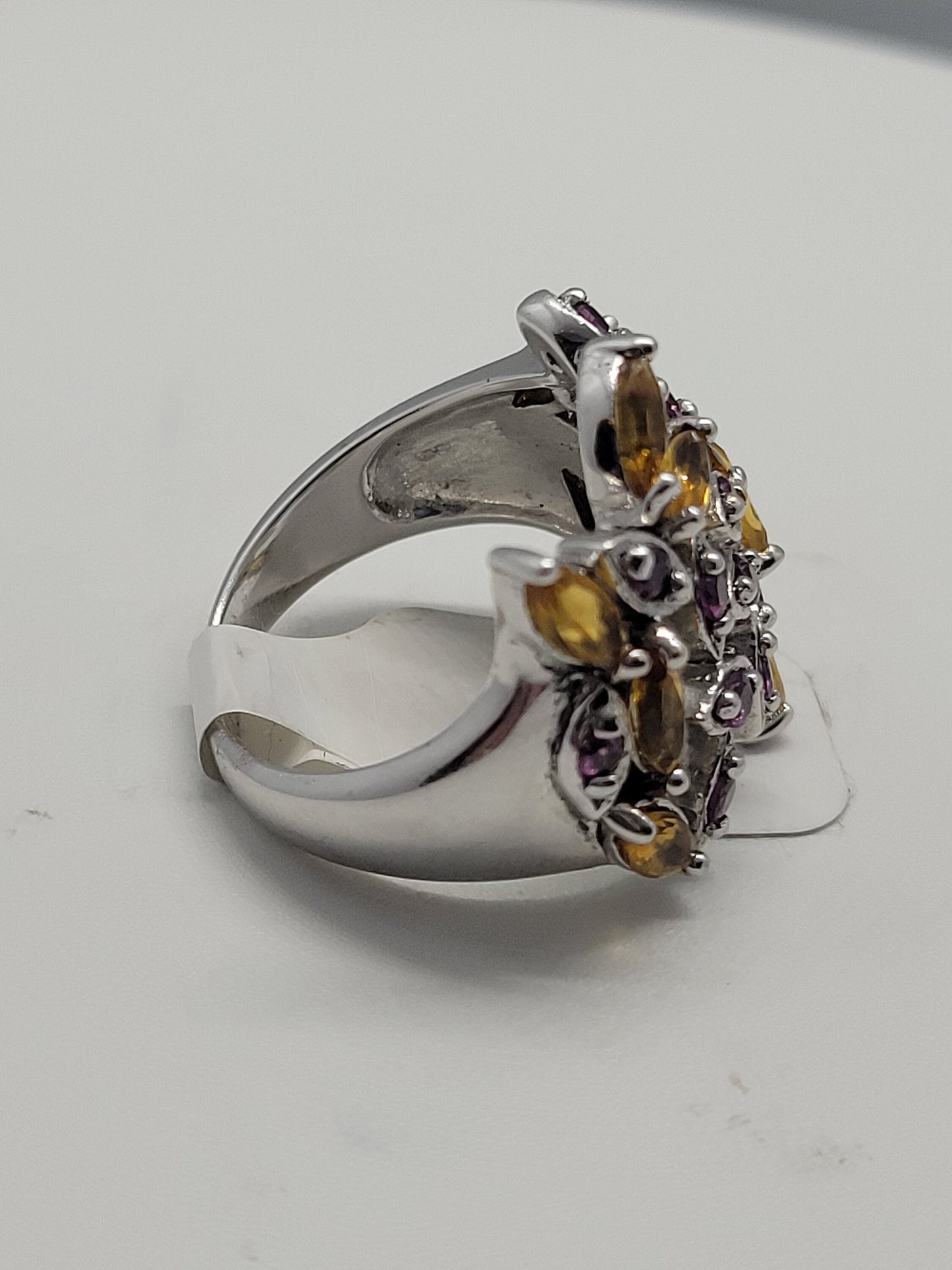 Vintage Yellow Citrine and Purple Amethyst Ring set in 925 Sterling Silver