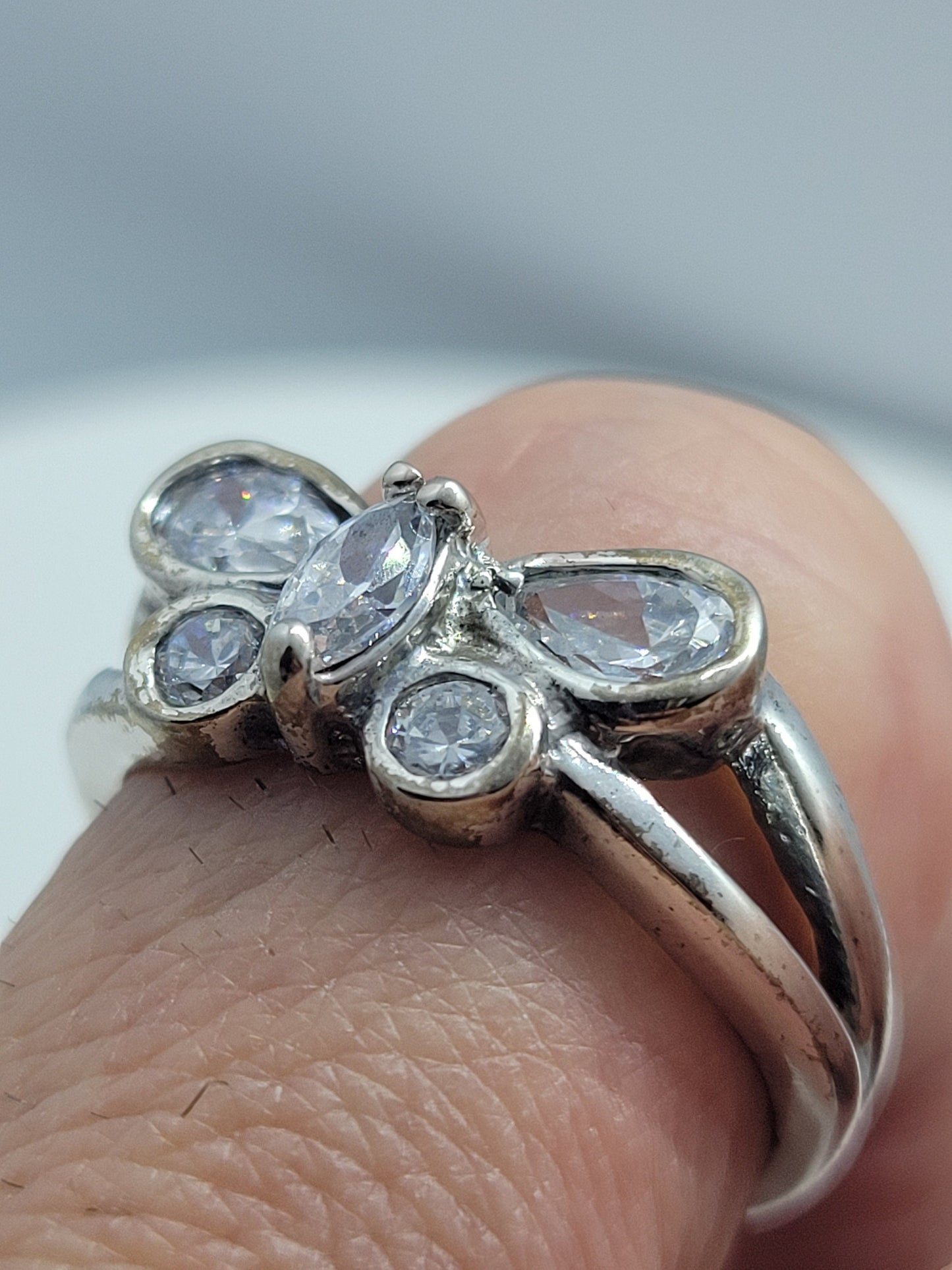 Vintage White Topaz Butterfly Ring in 925 Sterling Silver