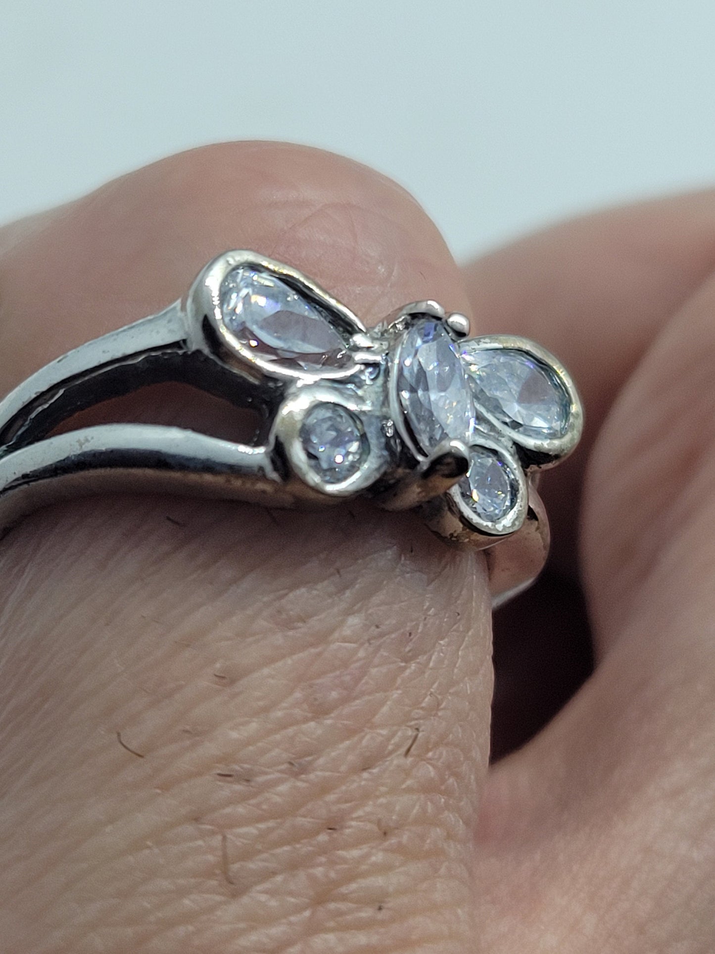Vintage White Topaz Butterfly Ring in 925 Sterling Silver