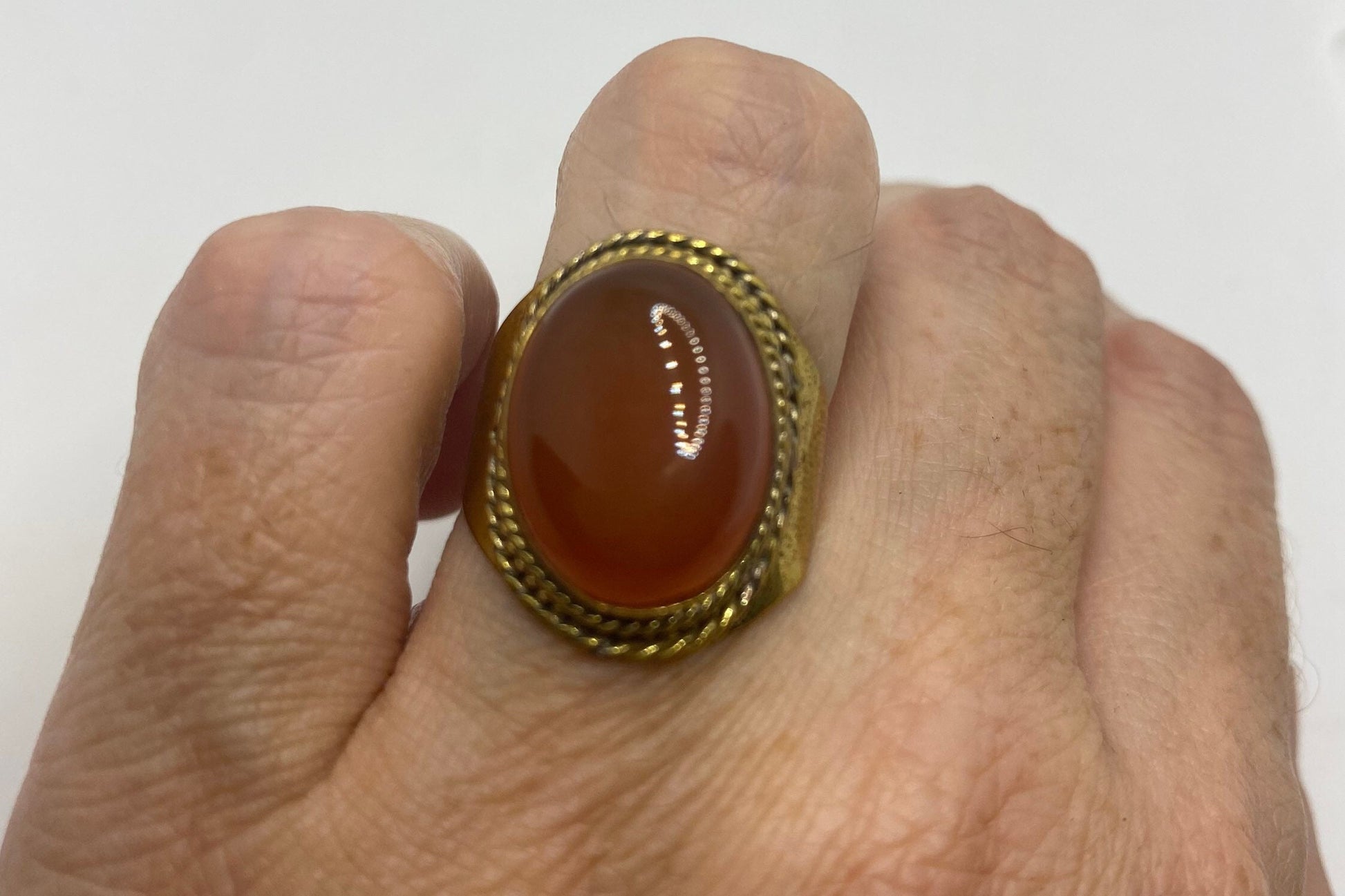 Vintage Orange Carnelian Brass Antique Ring