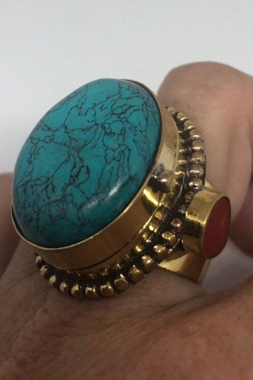 Large Stone Brass Knuckle poison pillbox Adjustable Ring