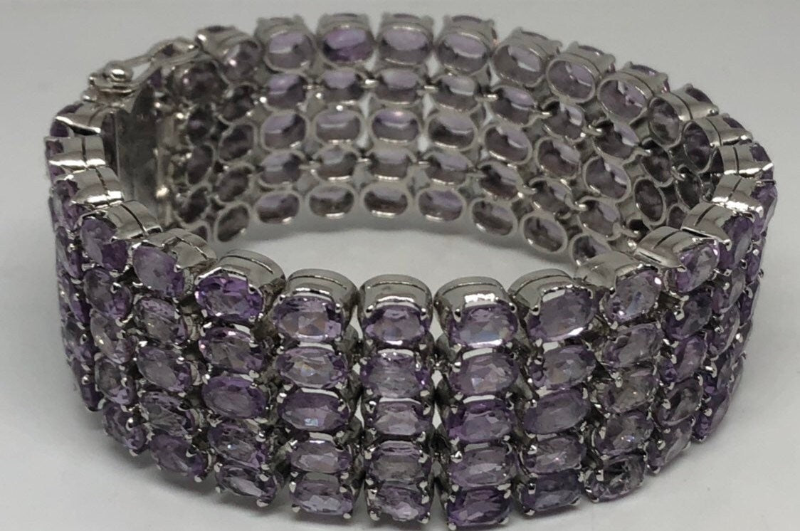 Vintage Purple Amethyst Tennis Bracelet in 925 Sterling Silver