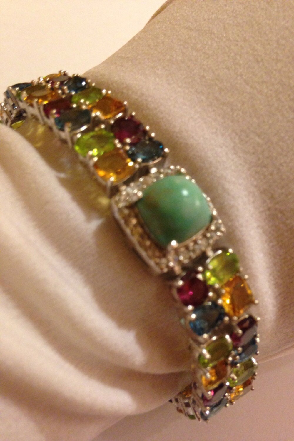 Vintage Turquoise Garnet Amethyst Citrine Peridot in 925 Sterling Silver Tennis Bracelet