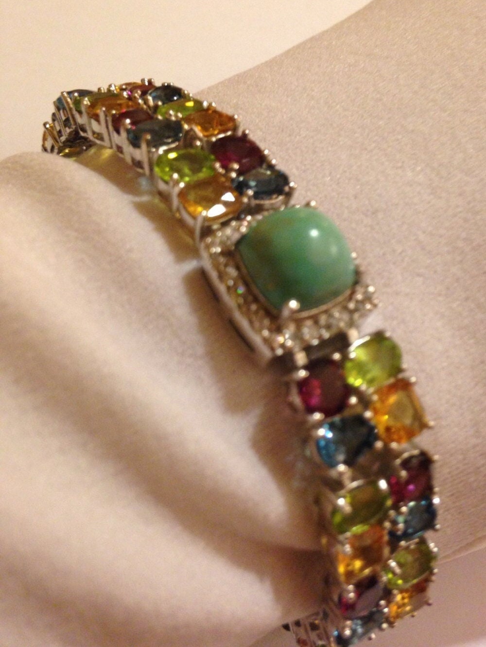 Vintage Turquoise Garnet Amethyst Citrine Peridot in 925 Sterling Silver Tennis Bracelet