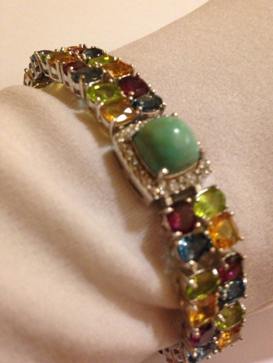 Vintage Turquoise Garnet Amethyst Citrine Peridot in 925 Sterling Silver Tennis Bracelet