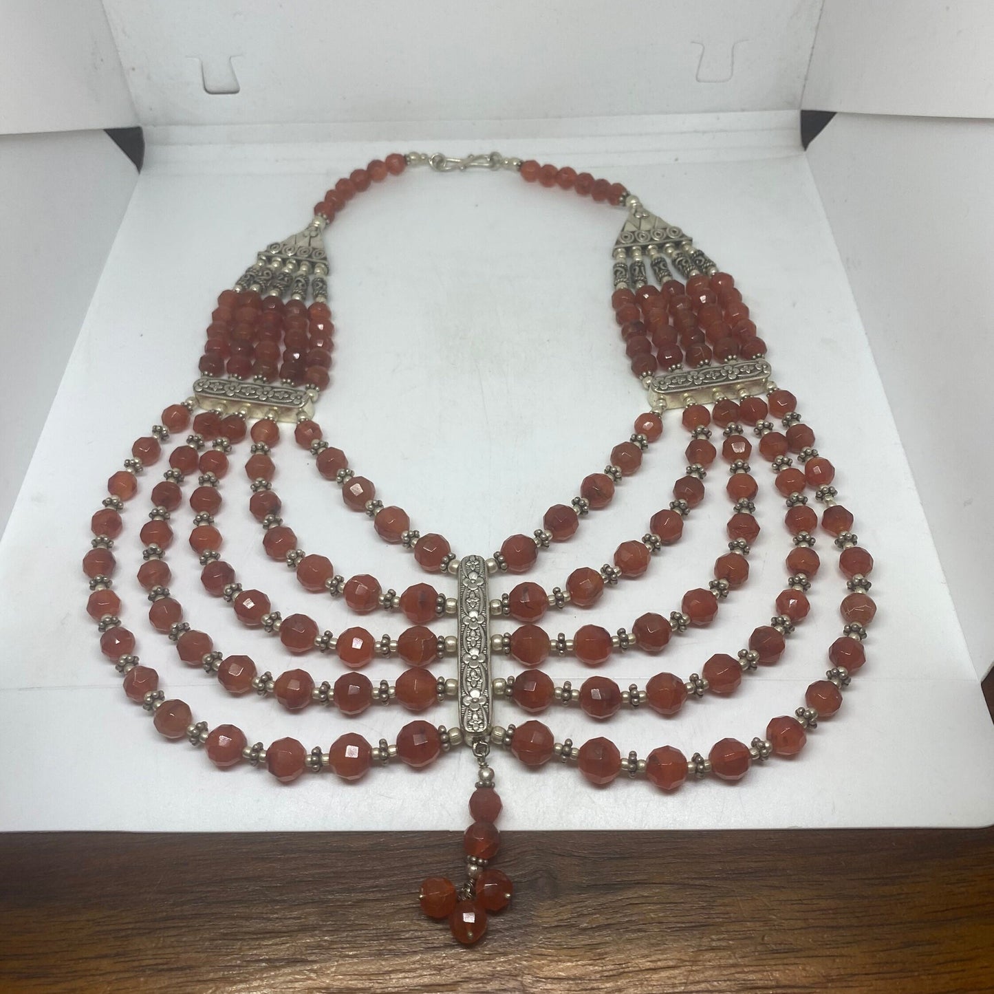 Vintage Moroccan Red Carnelian Crystal Necklace with 925 Sterling Silver