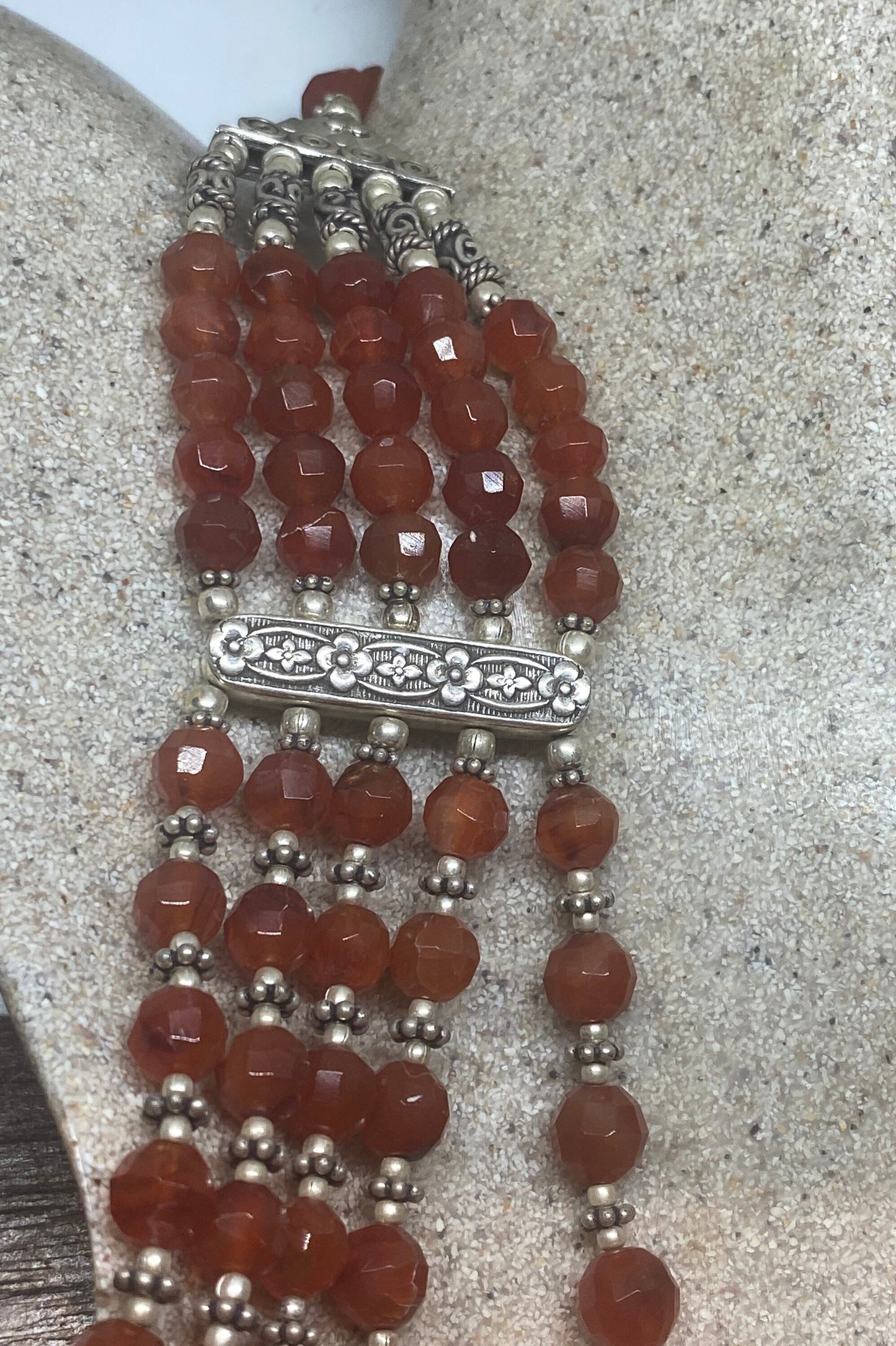 Vintage Moroccan Red Carnelian Crystal Necklace with 925 Sterling Silver