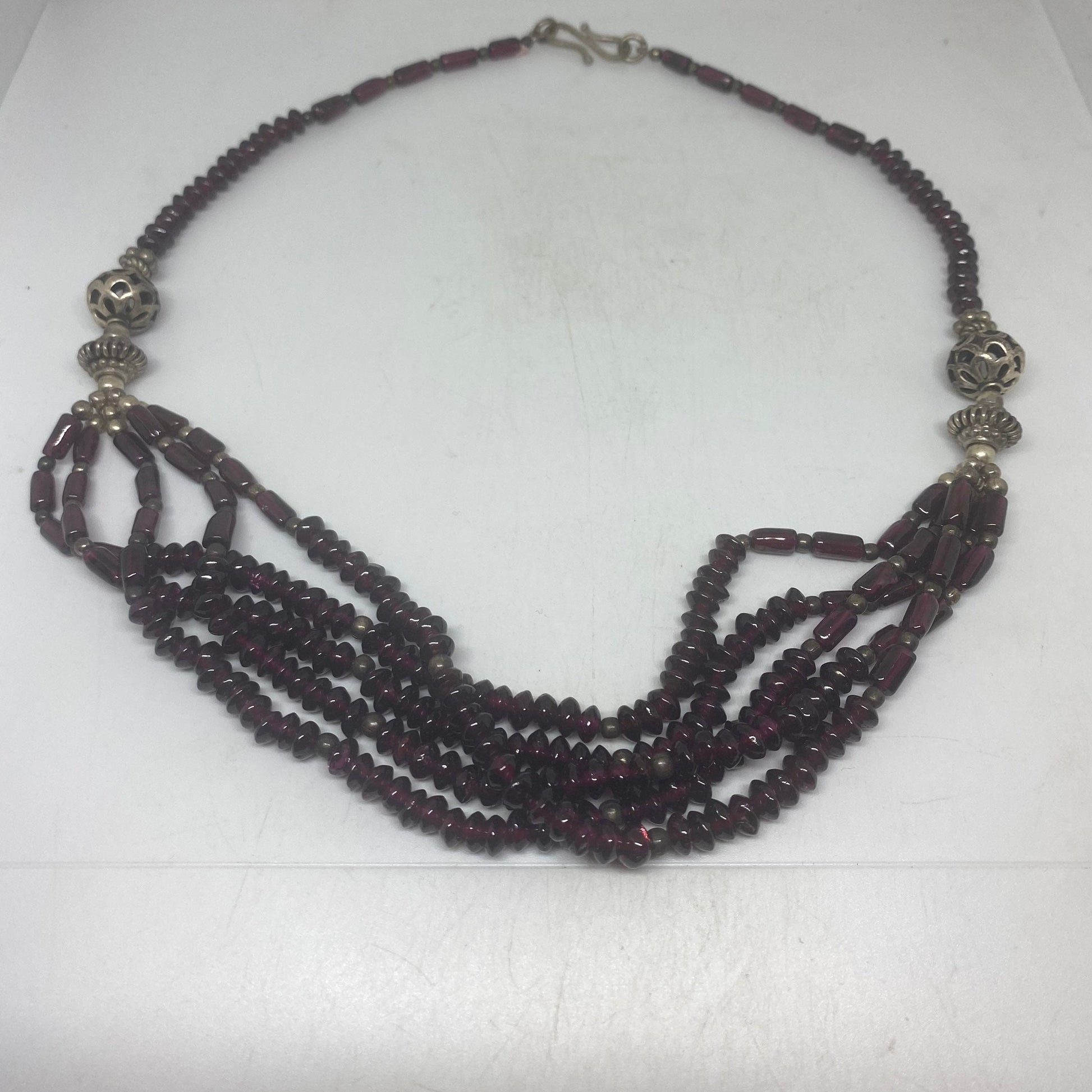 Vintage Moroccan Red Garnet Necklace with 925 Sterling Silver