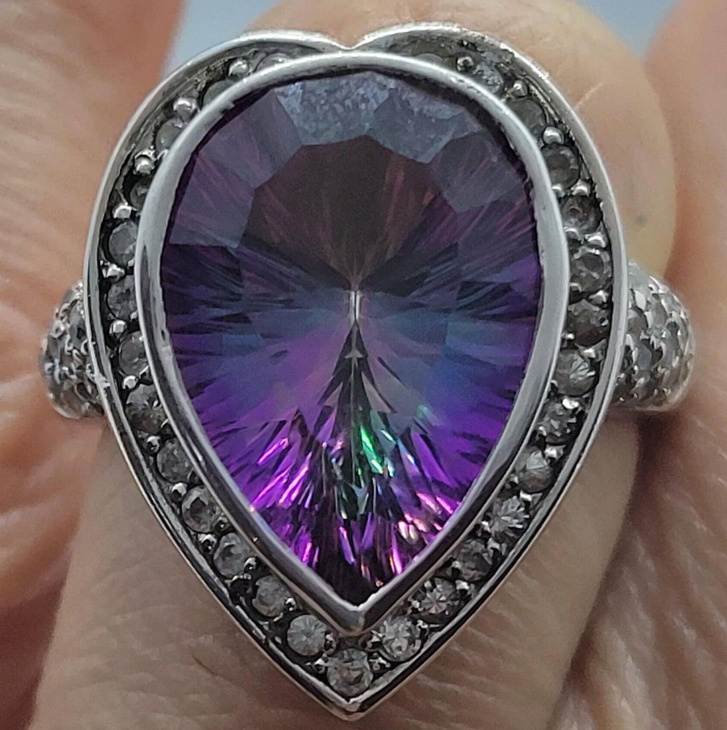 Vintage Mystic Topaz with White Topaz in 925 Sterling Silver Hearts Setting