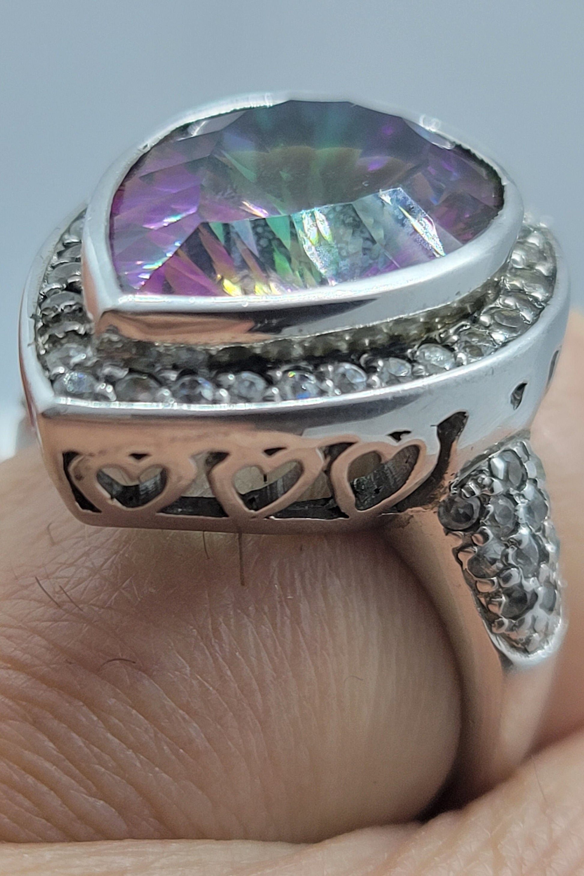 Vintage Mystic Topaz with White Topaz in 925 Sterling Silver Hearts Setting