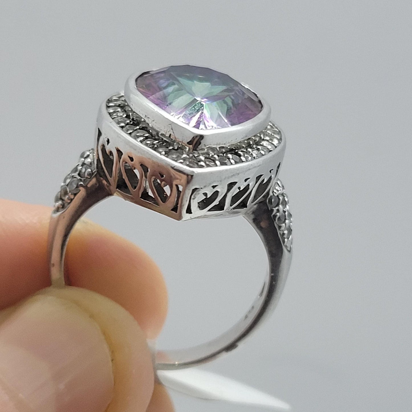 Vintage Mystic Topaz with White Topaz in 925 Sterling Silver Hearts Setting