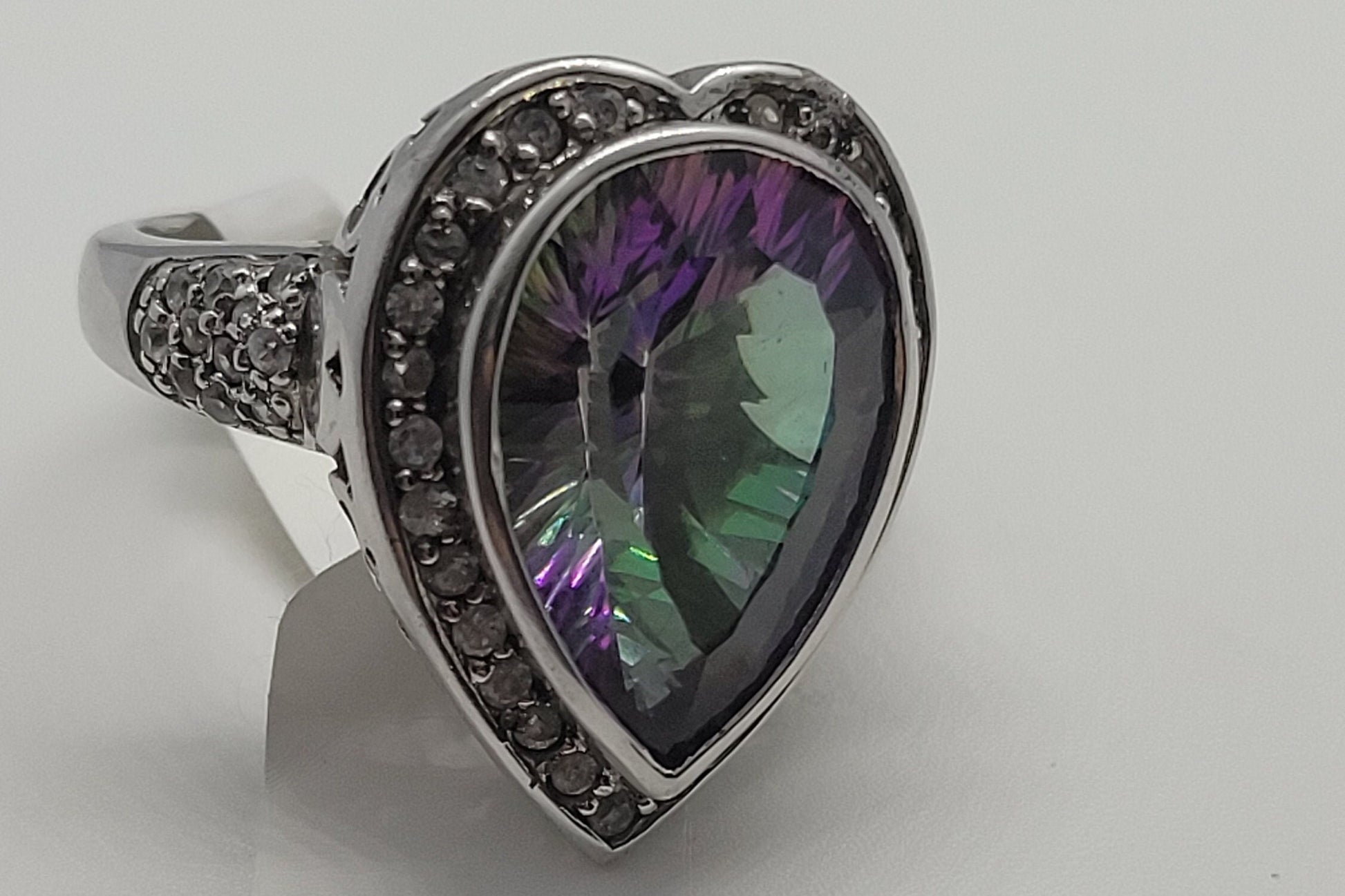 Vintage Mystic Topaz with White Topaz in 925 Sterling Silver Hearts Setting