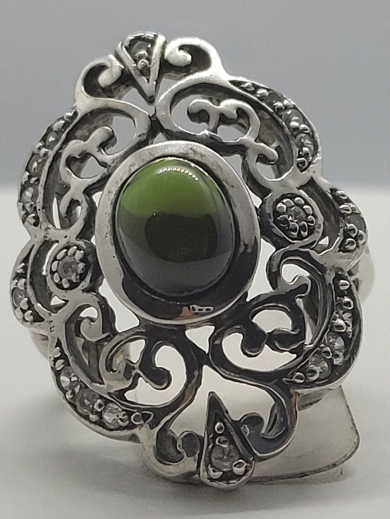 Vintage Green Tourmaline with White Sapphire in 925 Sterling Silver Filigree