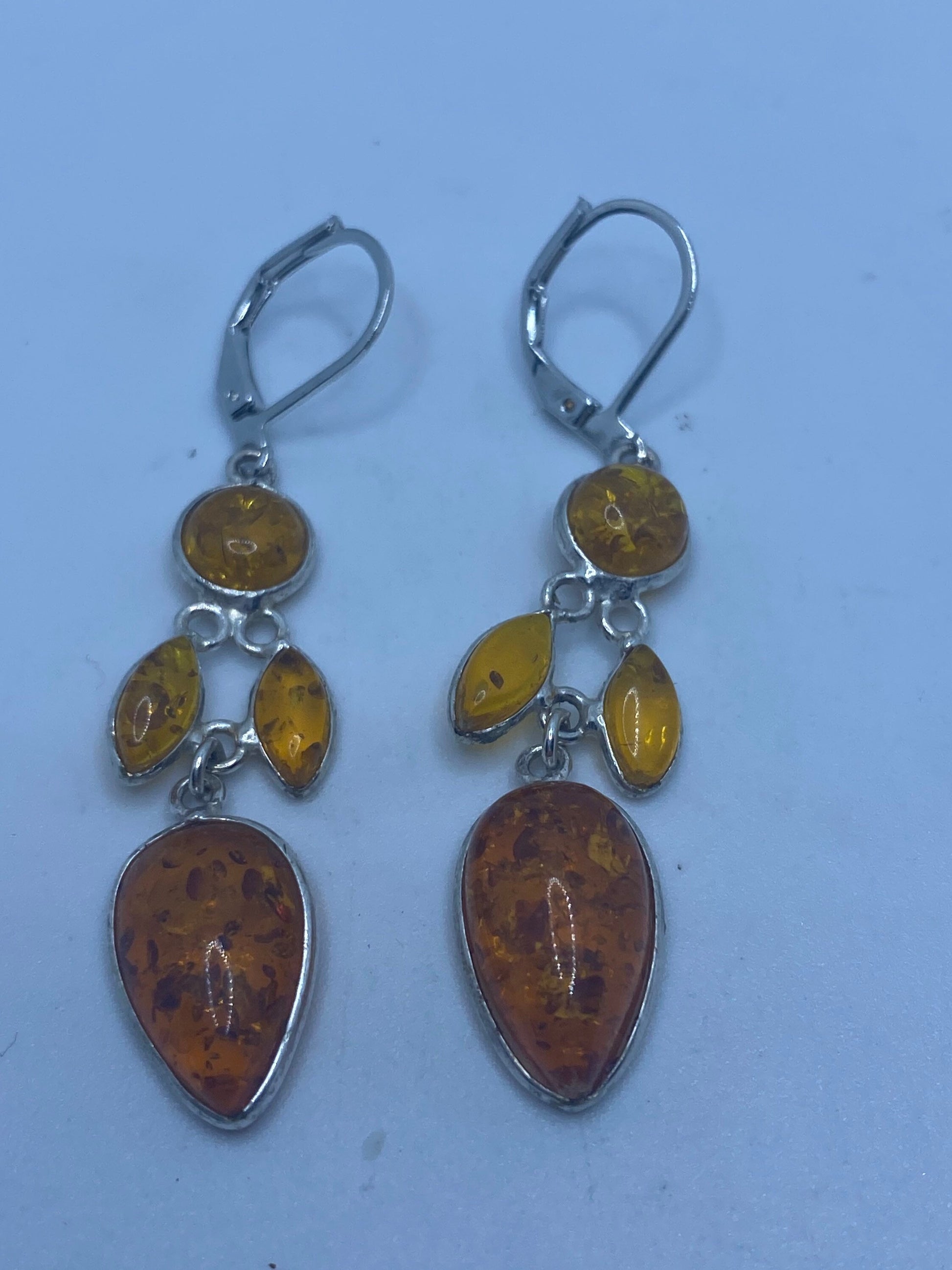 Vintage Handmade 925 Sterling Silver Baltic Yellow Gemstone Earrings