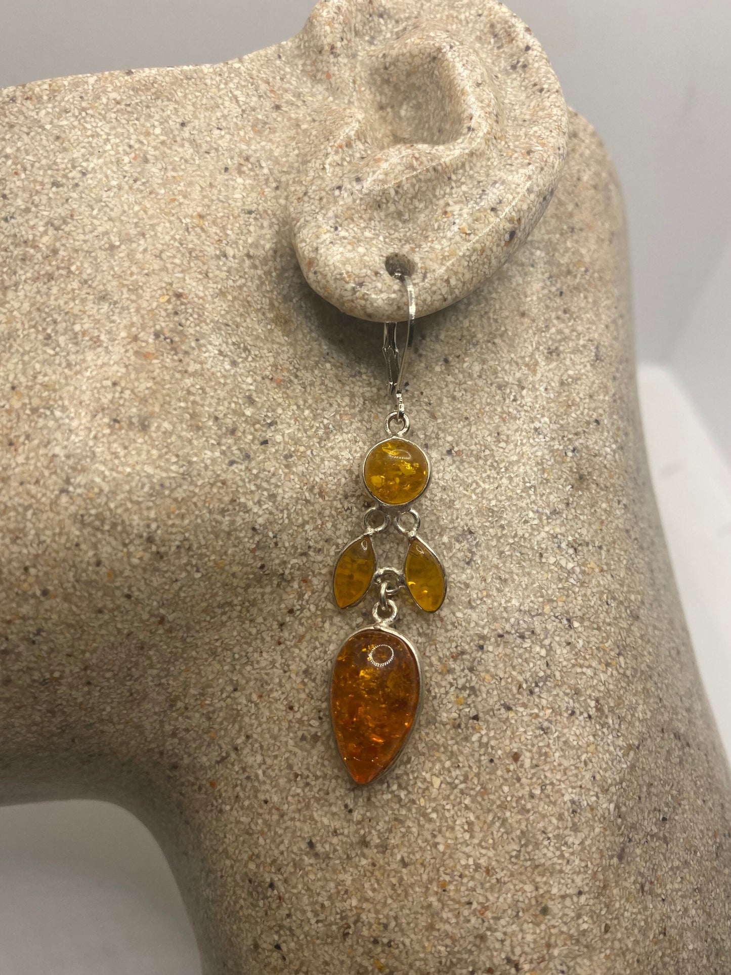 Vintage Handmade 925 Sterling Silver Baltic Yellow Gemstone Earrings