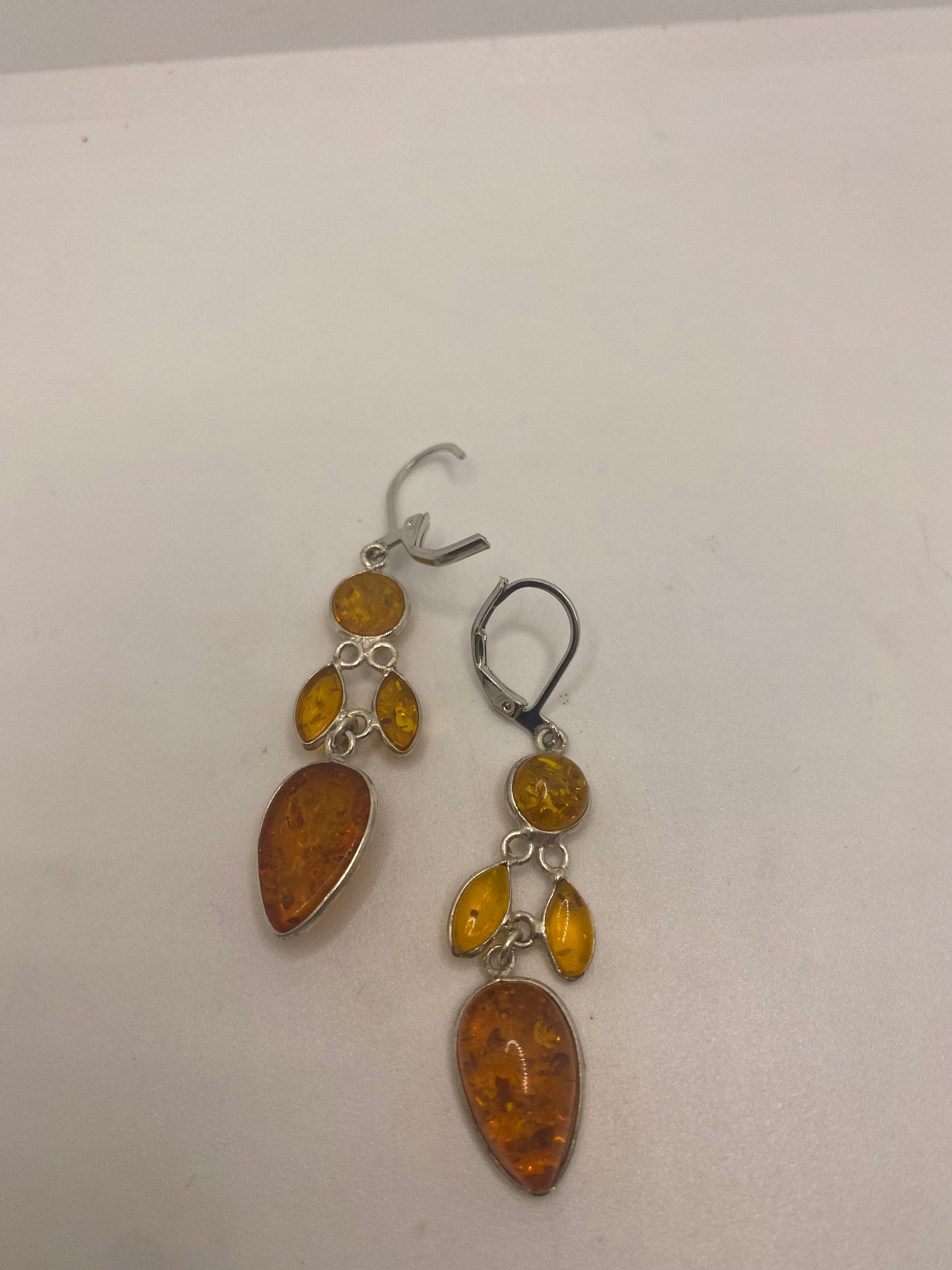 Vintage Handmade 925 Sterling Silver Baltic Yellow Gemstone Earrings