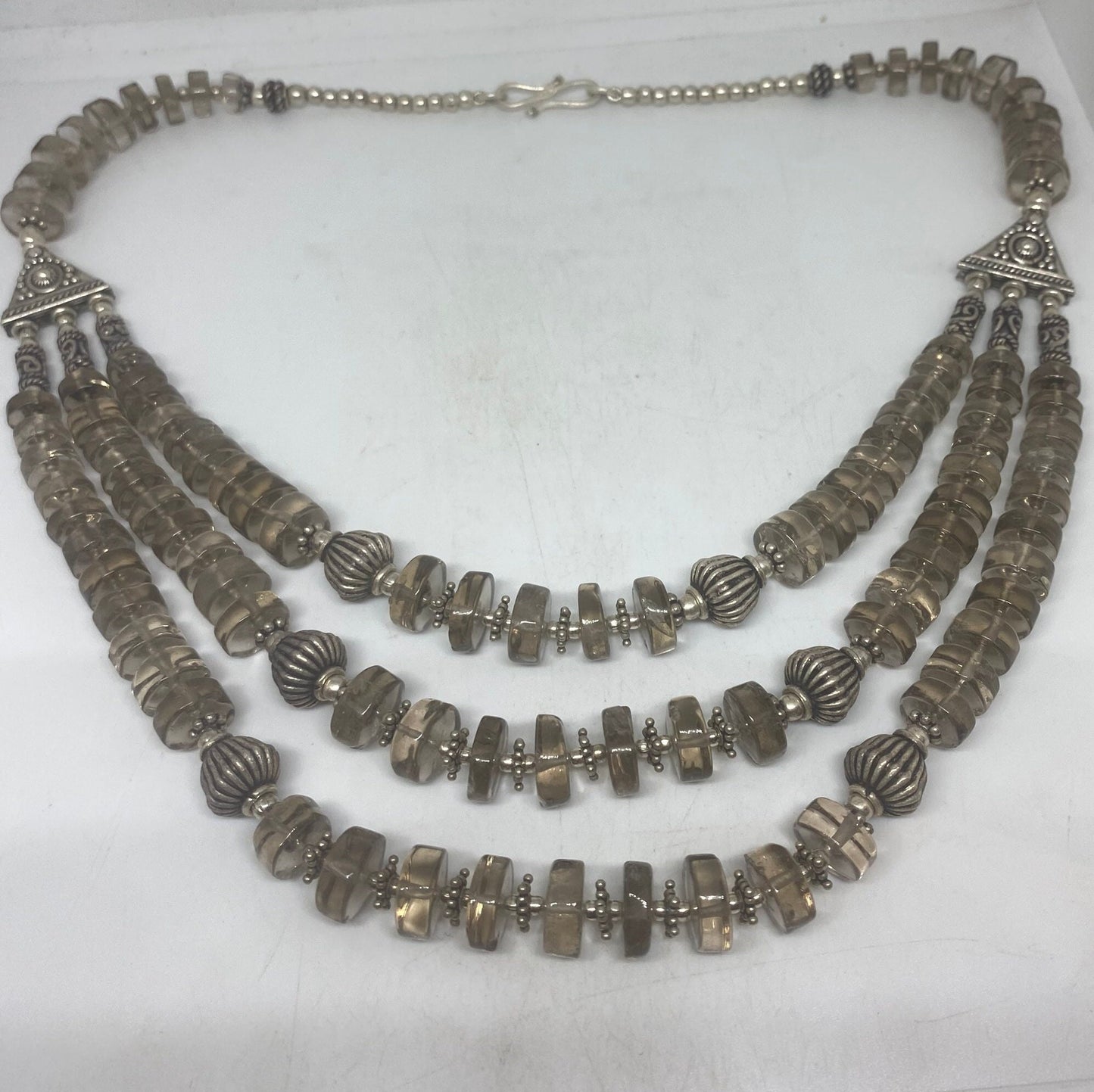 Vintage Moroccan Smoky Quartz Crystal Necklace with 925 Sterling Silver