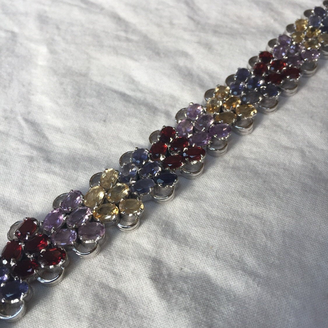 Handmade Garnet Citrine Blue Iolite Amethyst in 925 Sterling Silver Tennis Bracelet